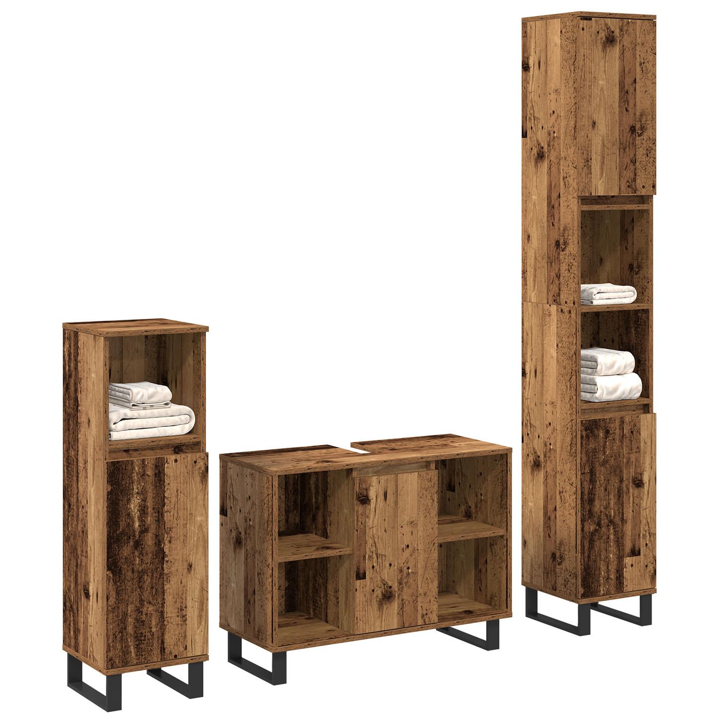 Baderomsinnredningssett med hylle 3 pcs Brun Konstruert tre