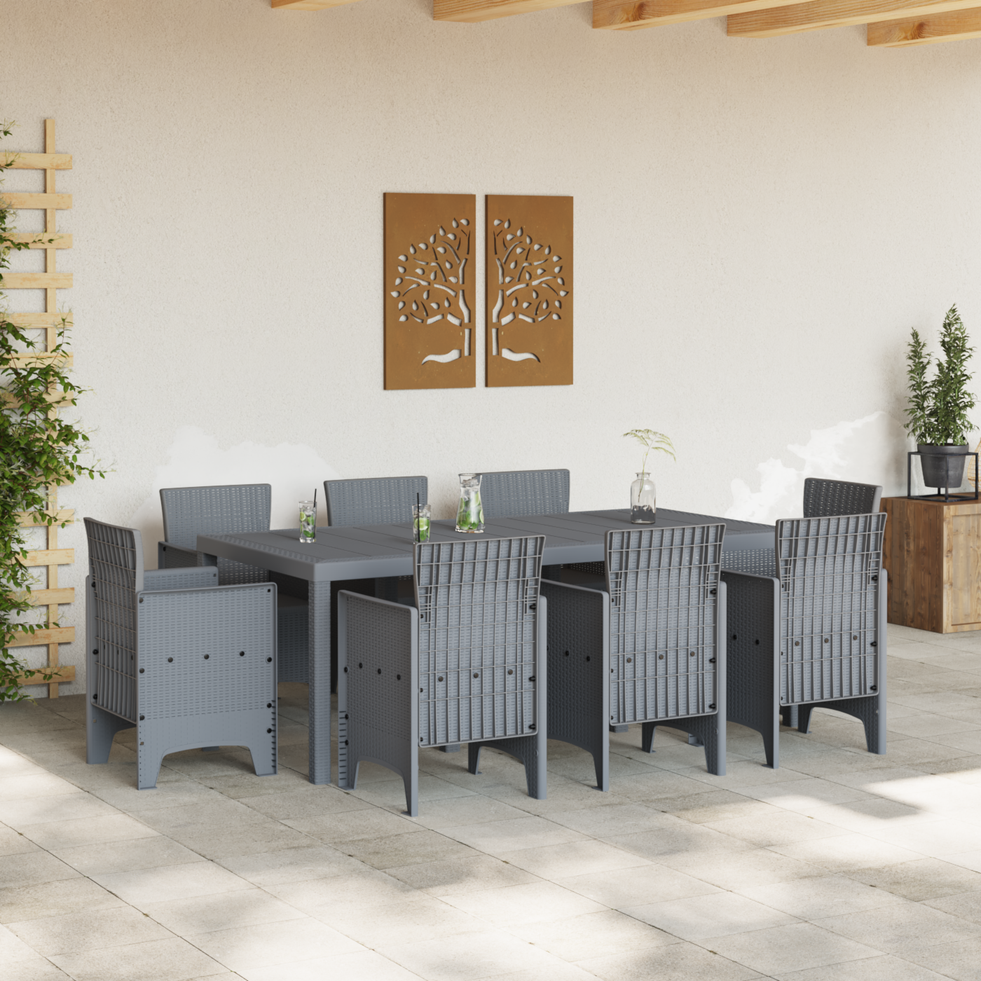 Hage Spisegruppe 9 pcs Lysegrå Polypropen