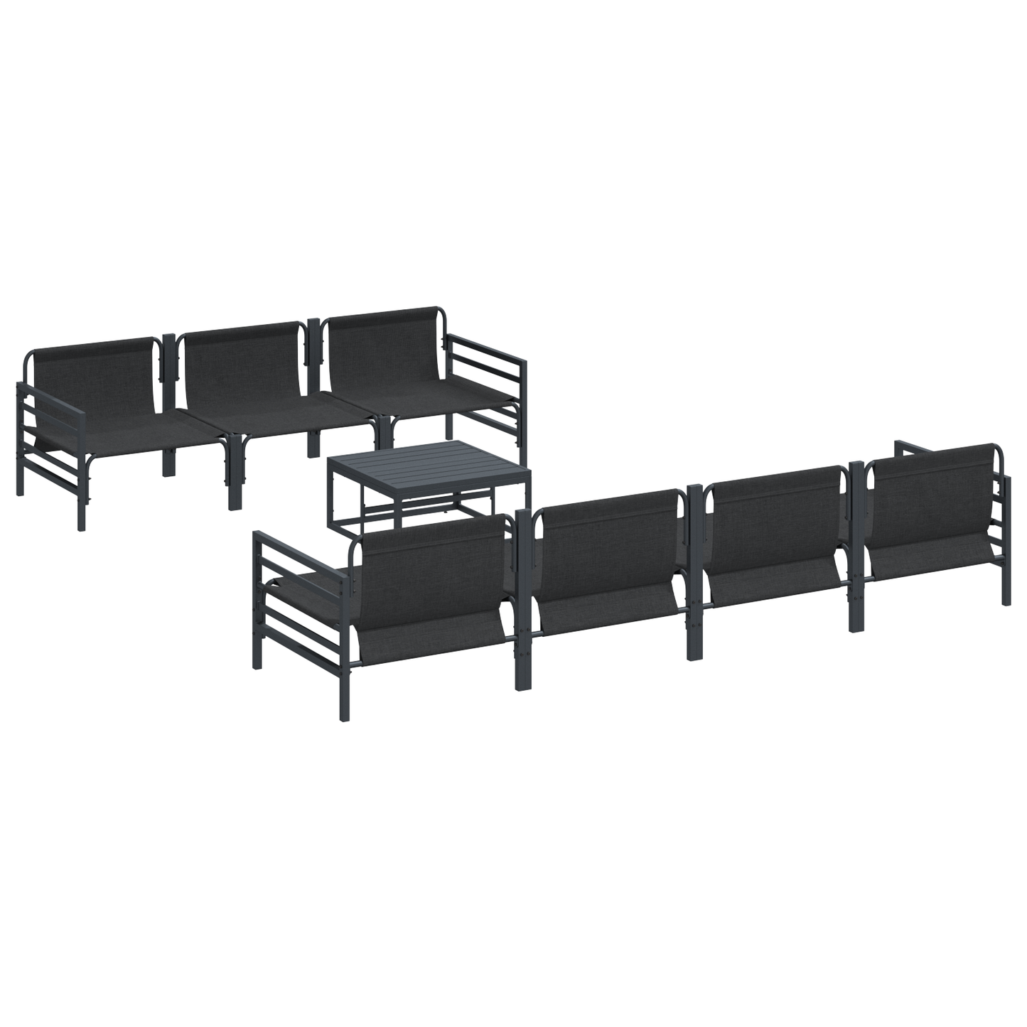 Hagesofa Set med pute 8 pcs Svart Stål
