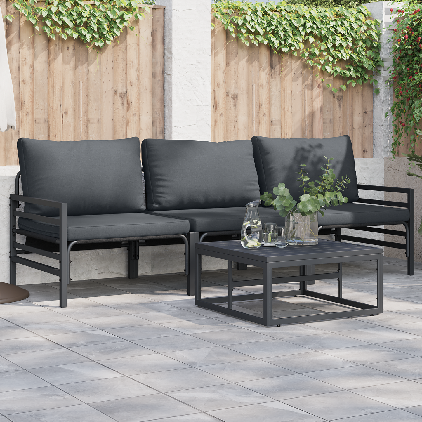 Hagesofa Set med pute 4 pcs Svart Stål
