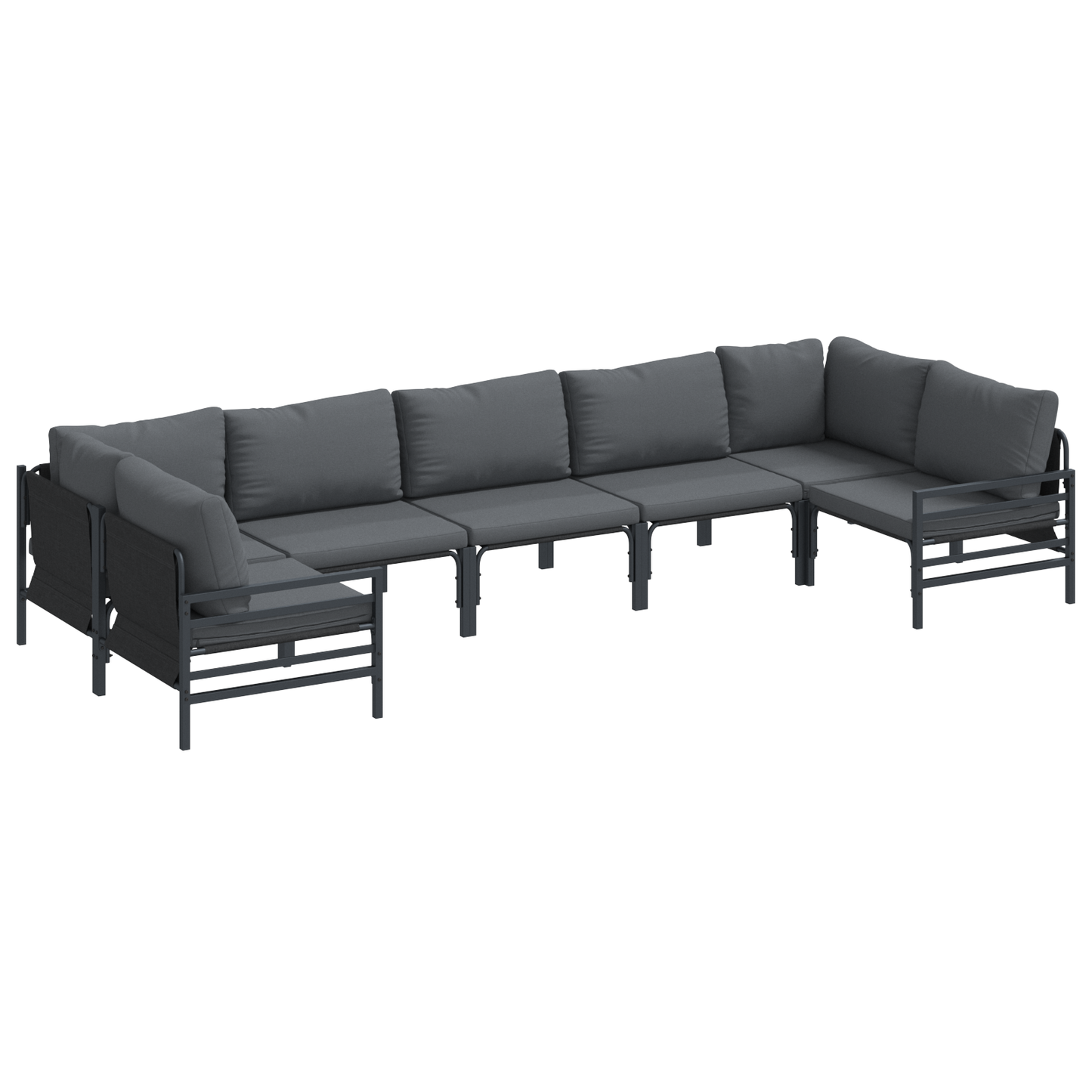 Hagesofa Set med pute 7 pcs Svart Stål