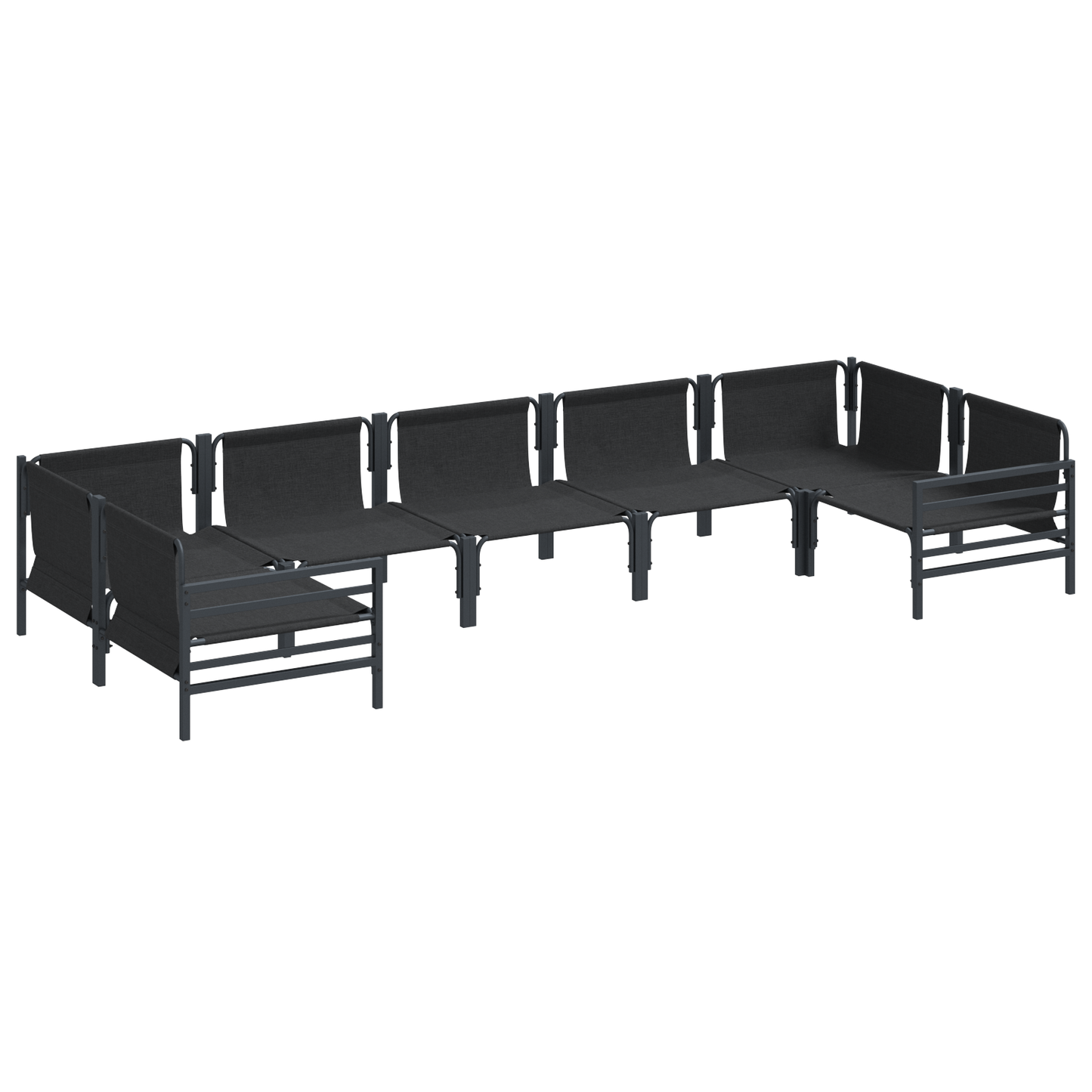 Hagesofa Set med pute 7 pcs Svart Stål