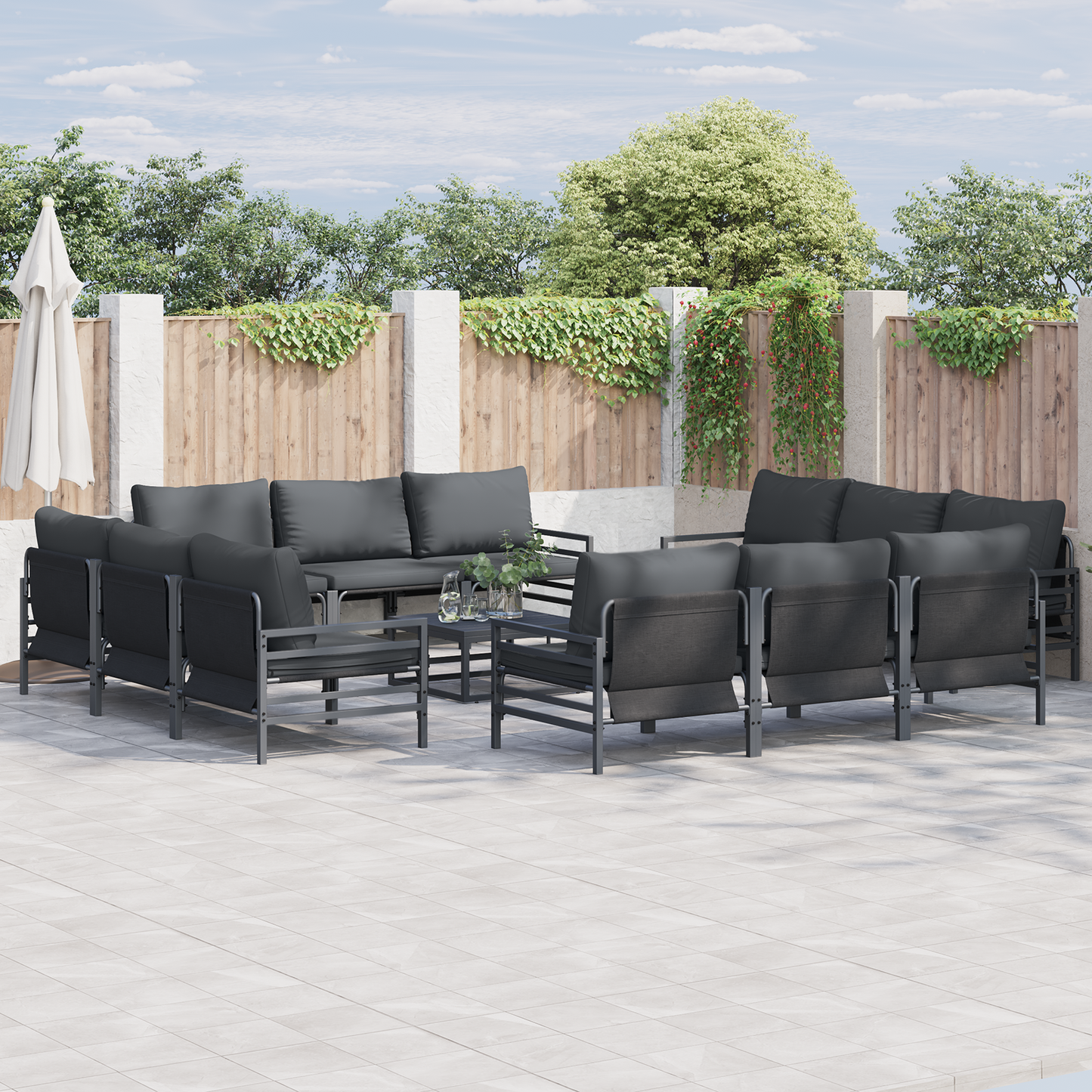 Hagesofa Set med pute 12 pcs Svart Stål