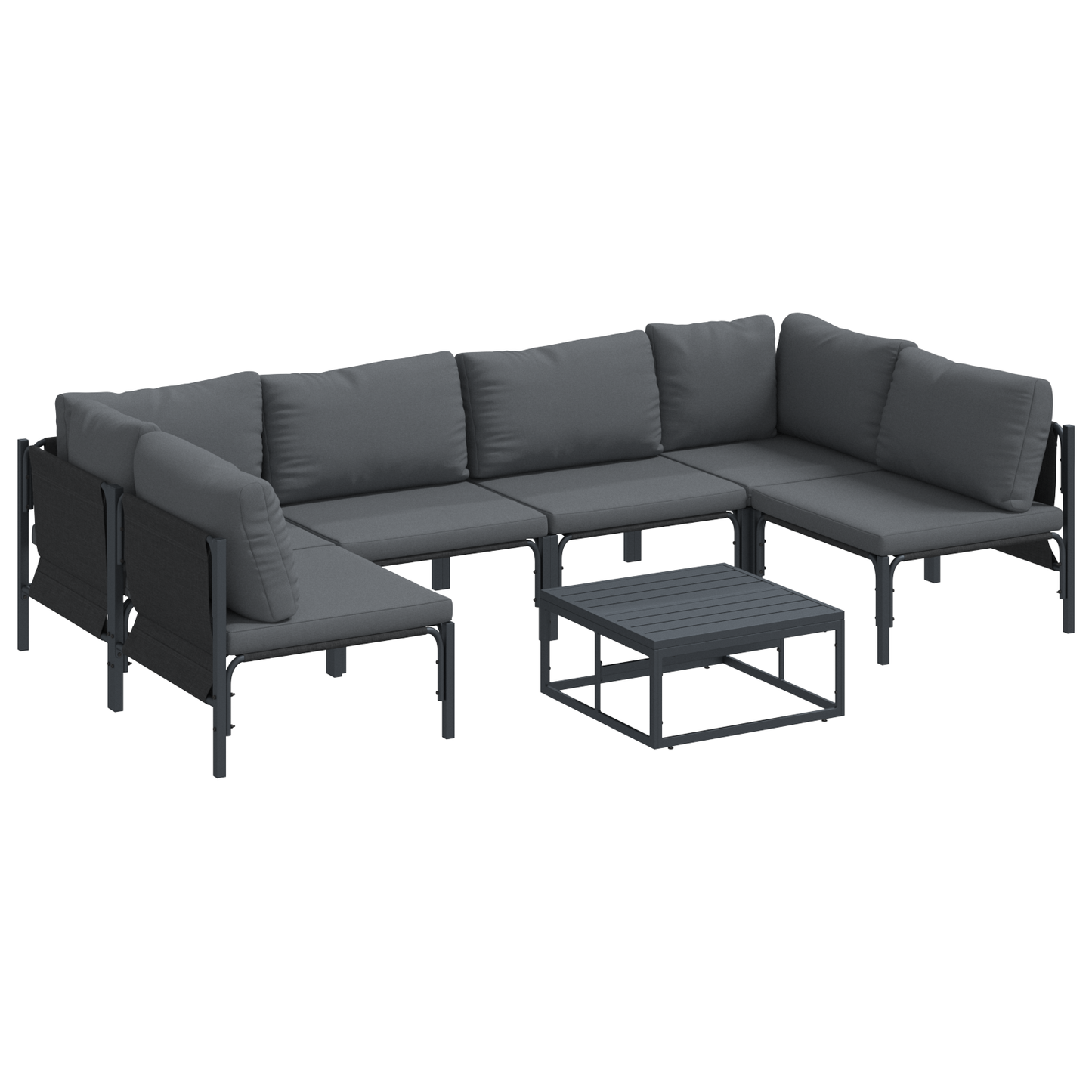 Hagesofa Set med pute 7 pcs Svart Stål