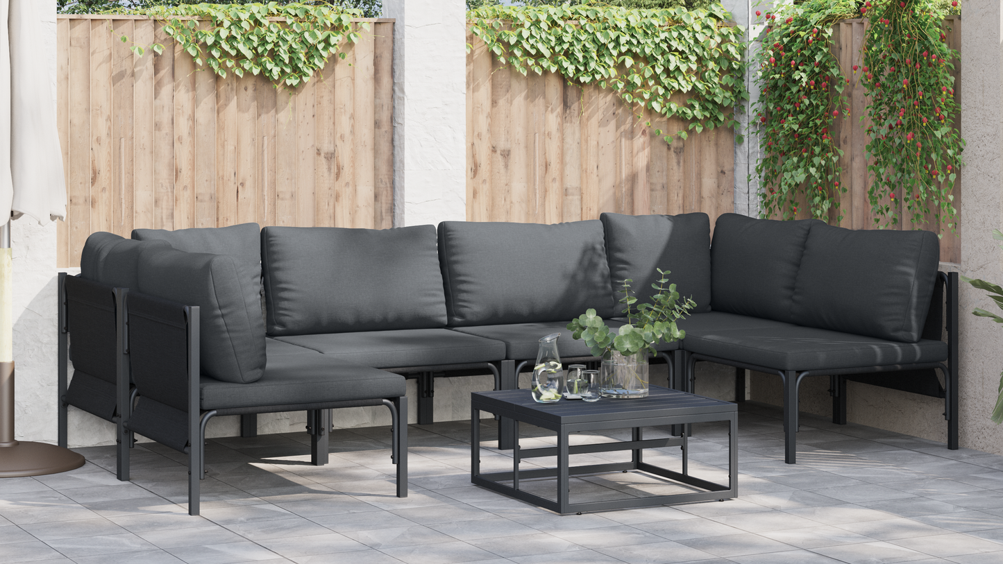 Hagesofa Set med pute 7 pcs Svart Stål