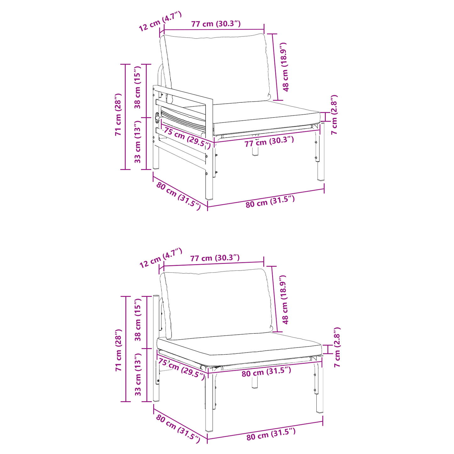 Hagesofa Set med pute 7 pcs Svart Stål