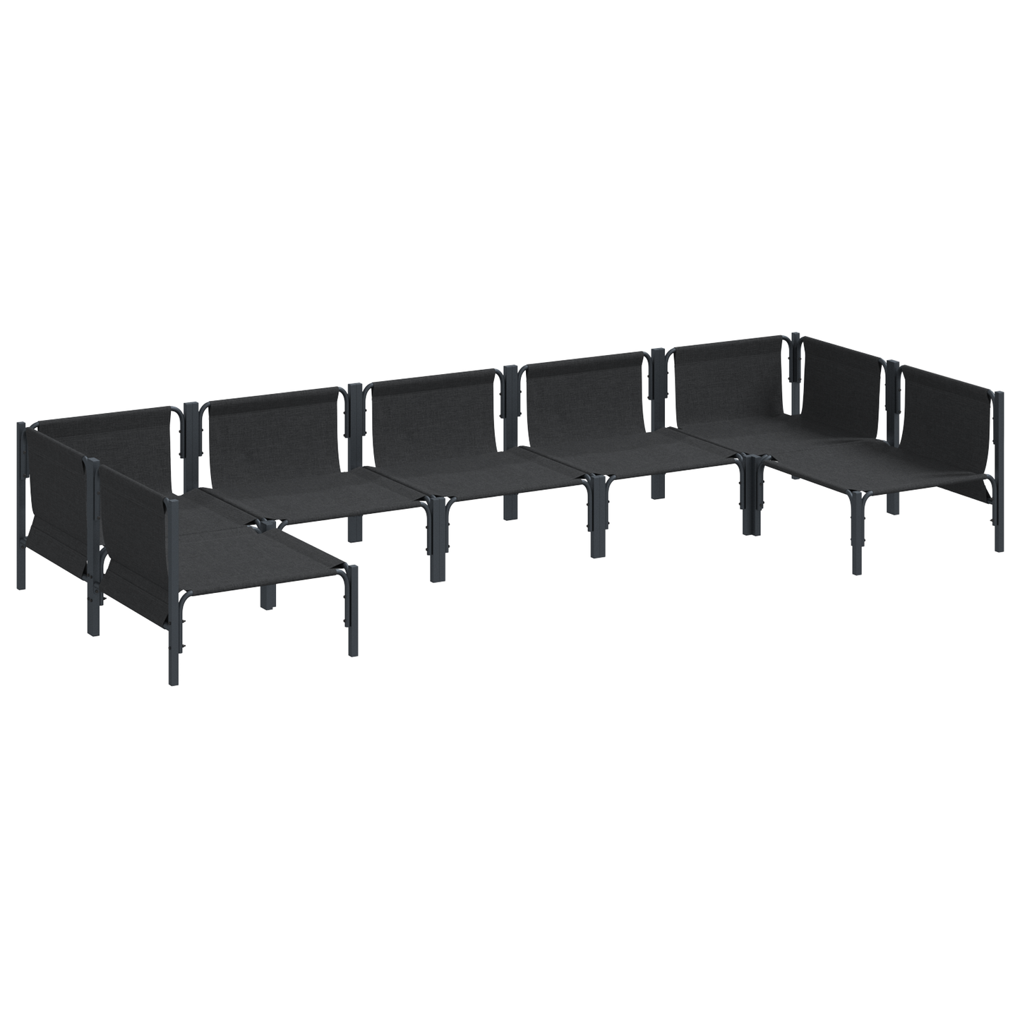 Hagesofa Set med pute 7 pcs Svart Stål