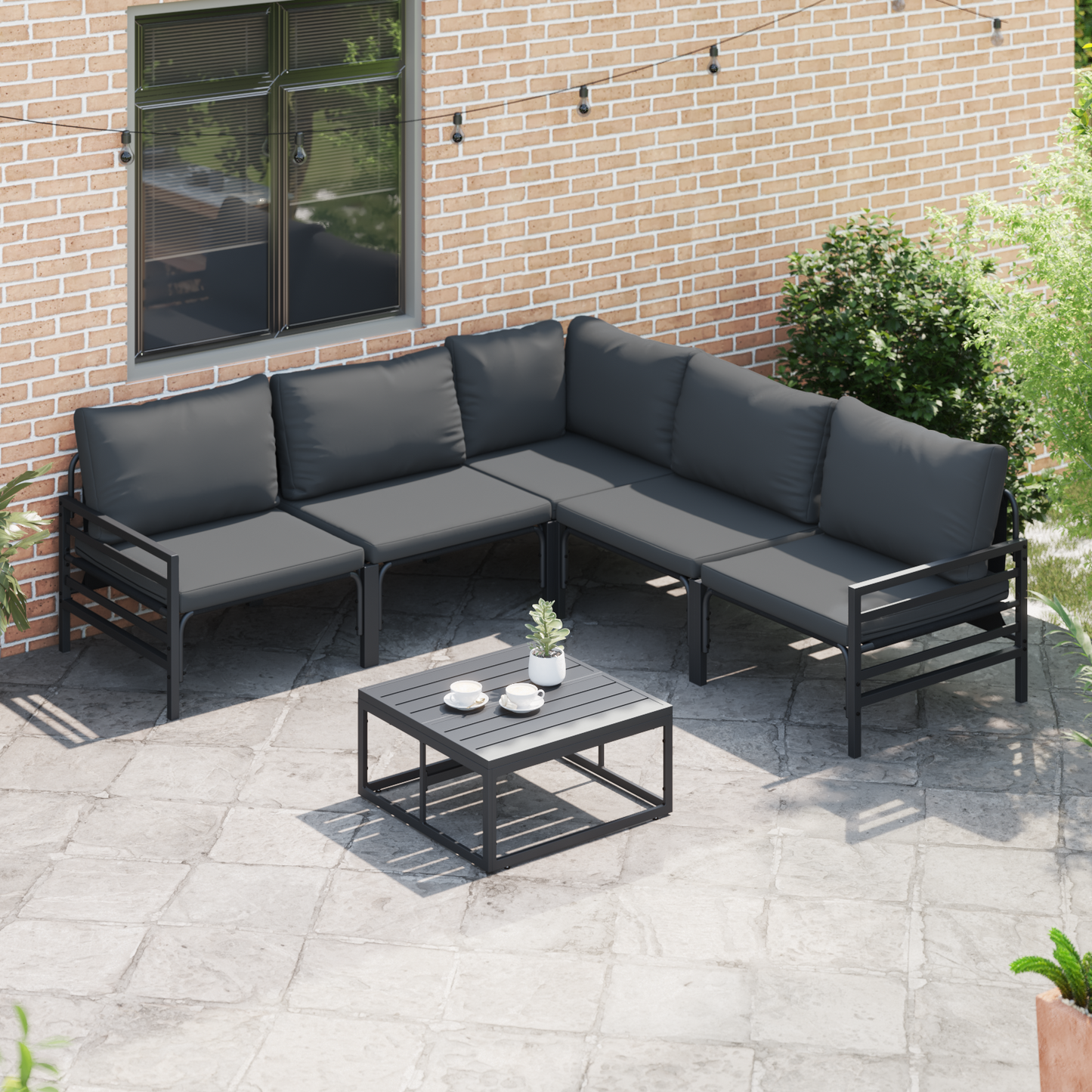 Hagesofa Set med pute 5 pcs Svart Stål