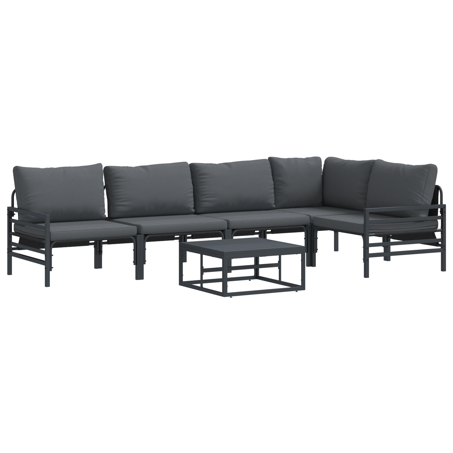Hagesofa Set med pute 6 pcs Svart Stål