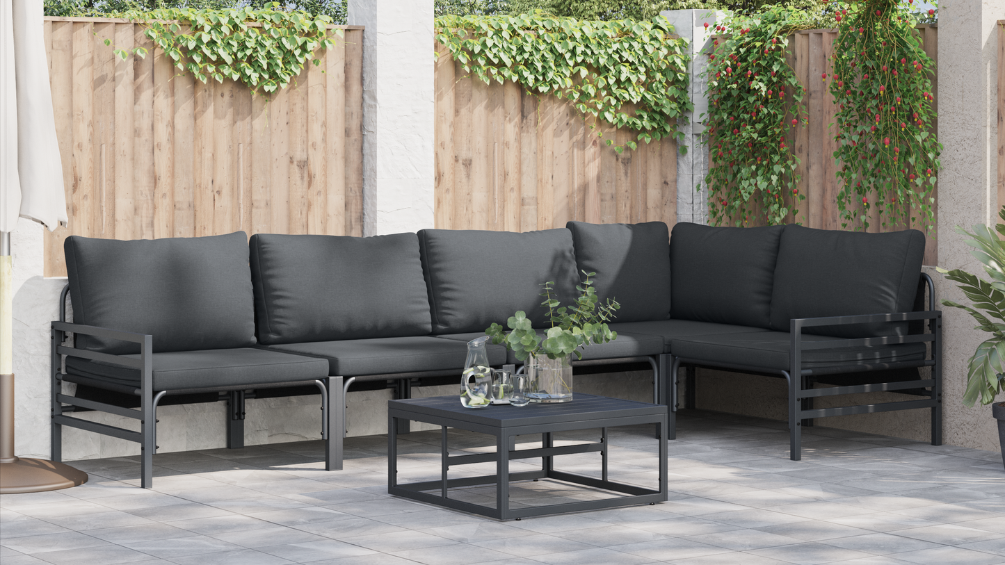 Hagesofa Set med pute 6 pcs Svart Stål
