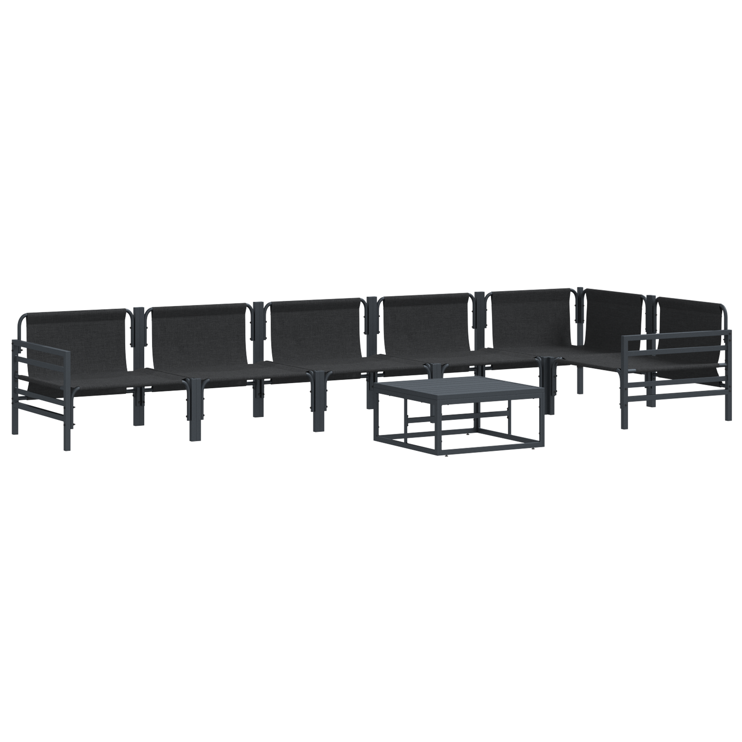 Hagesofa Set med pute 7 pcs Svart Stål