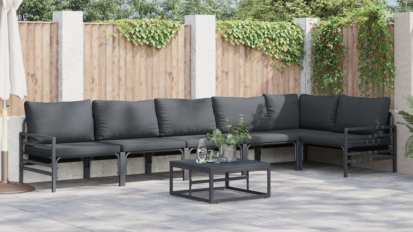 Hagesofa Set med pute 7 pcs Svart Stål