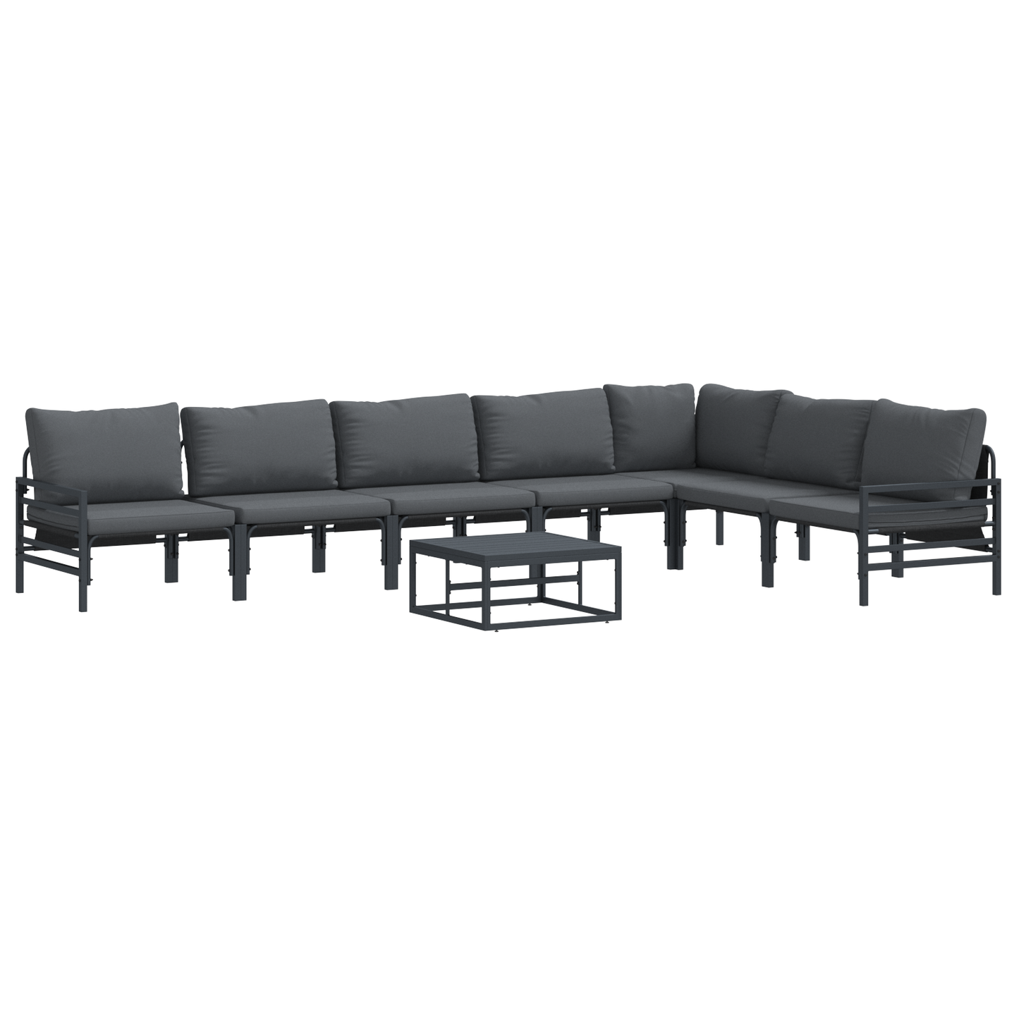 Hagesofa Set med pute 8 pcs Svart Stål