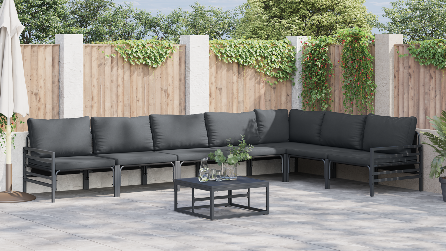 Hagesofa Set med pute 8 pcs Svart Stål