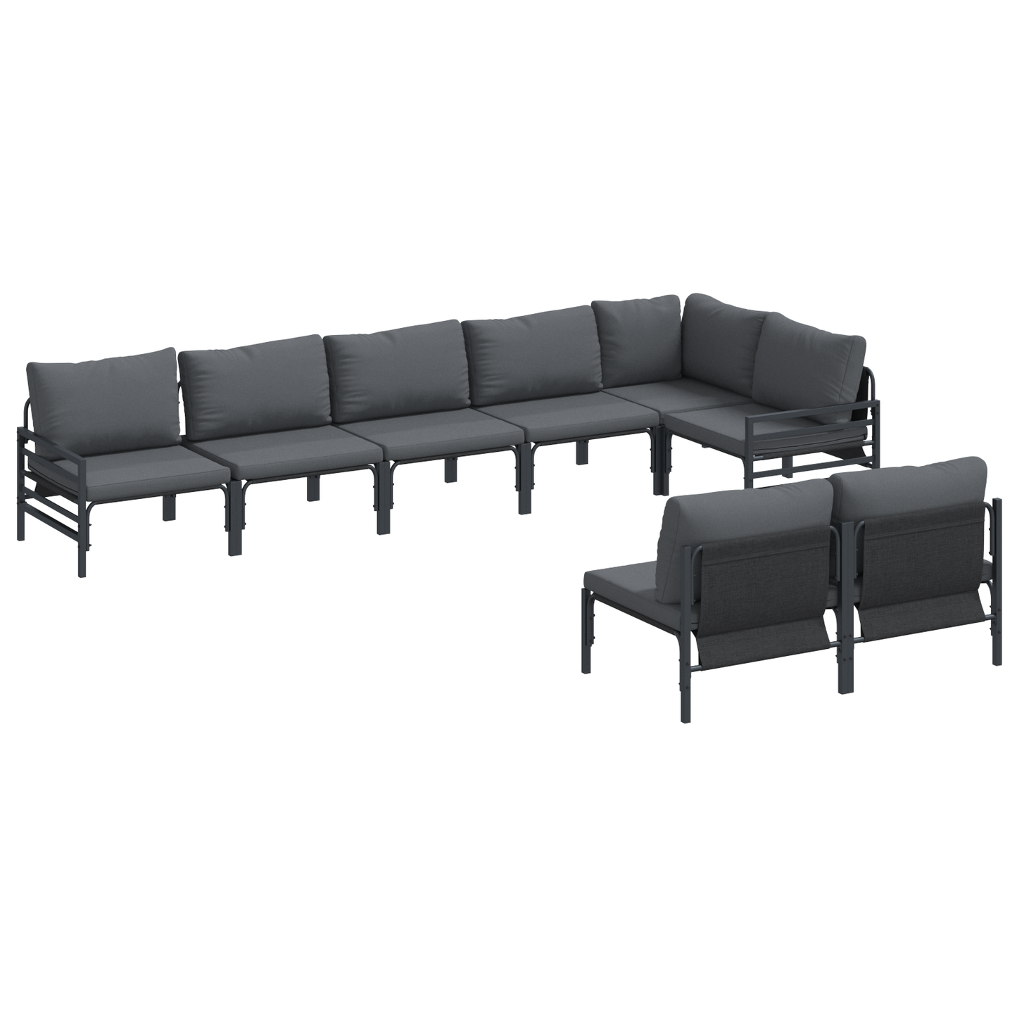 Hagesofa Set med pute 8 pcs Svart Stål