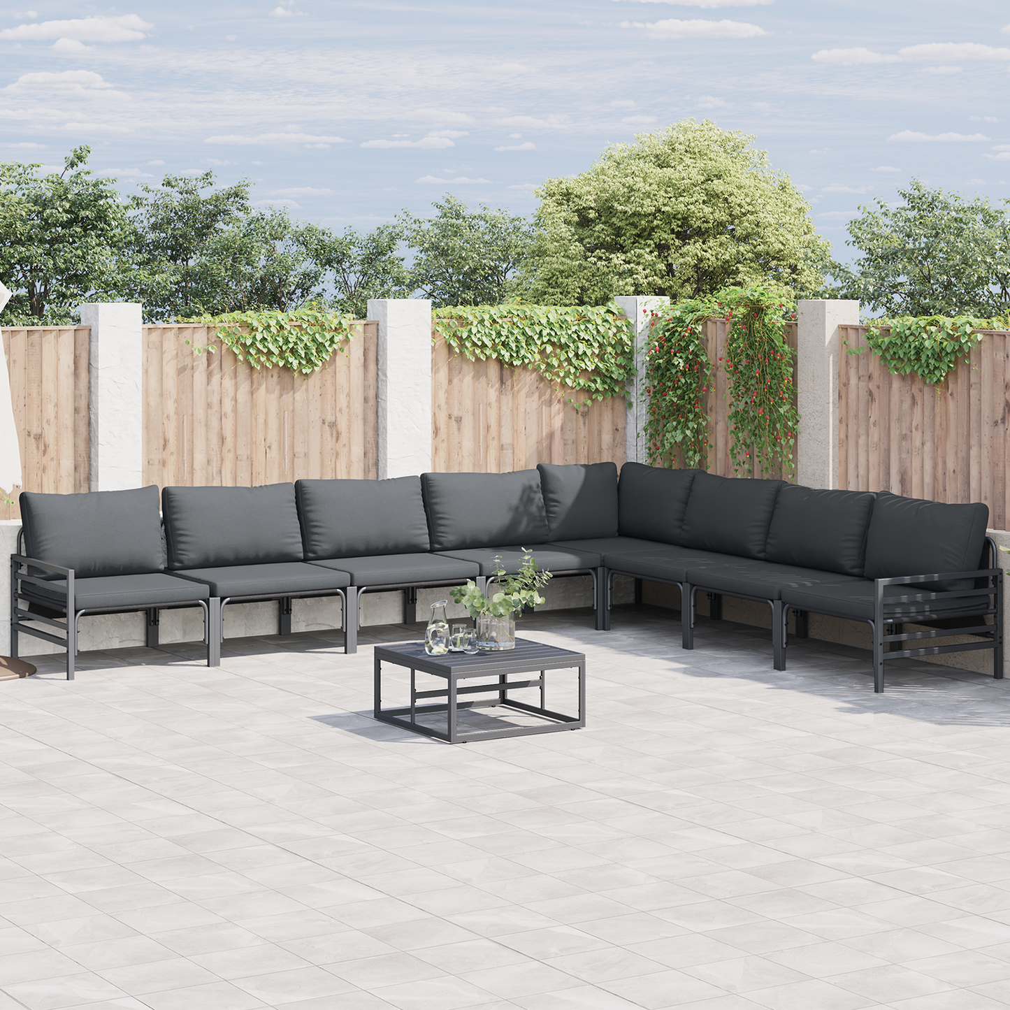 Hagesofa Set med pute 8 pcs Svart Stål