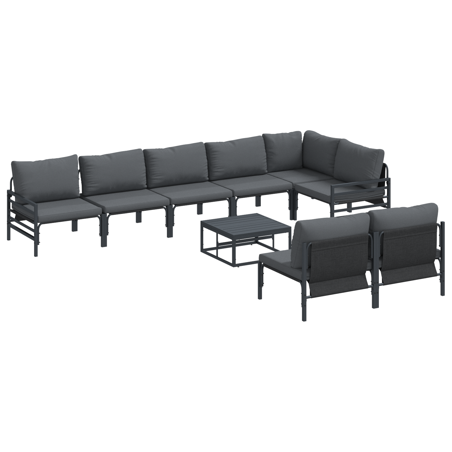 Hagesofa Set med pute 9 pcs Svart Stål