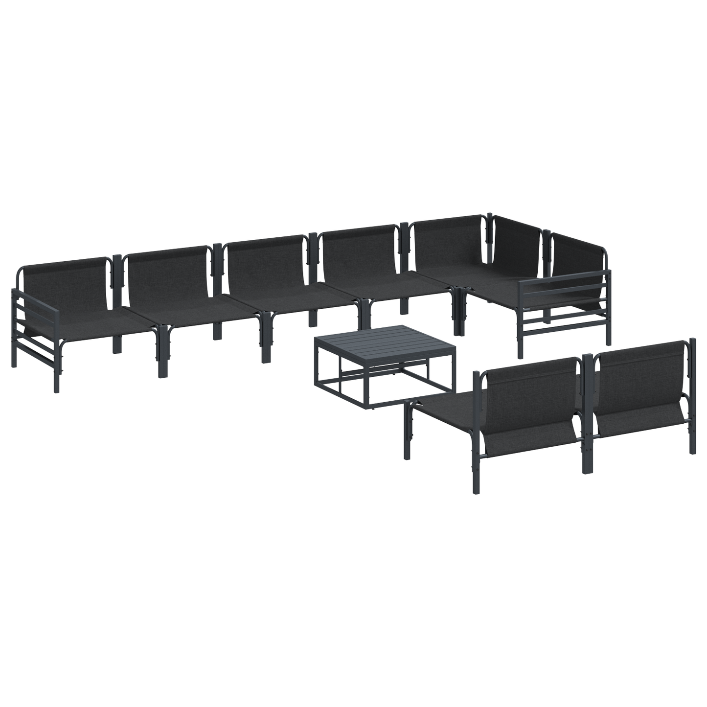 Hagesofa Set med pute 9 pcs Svart Stål