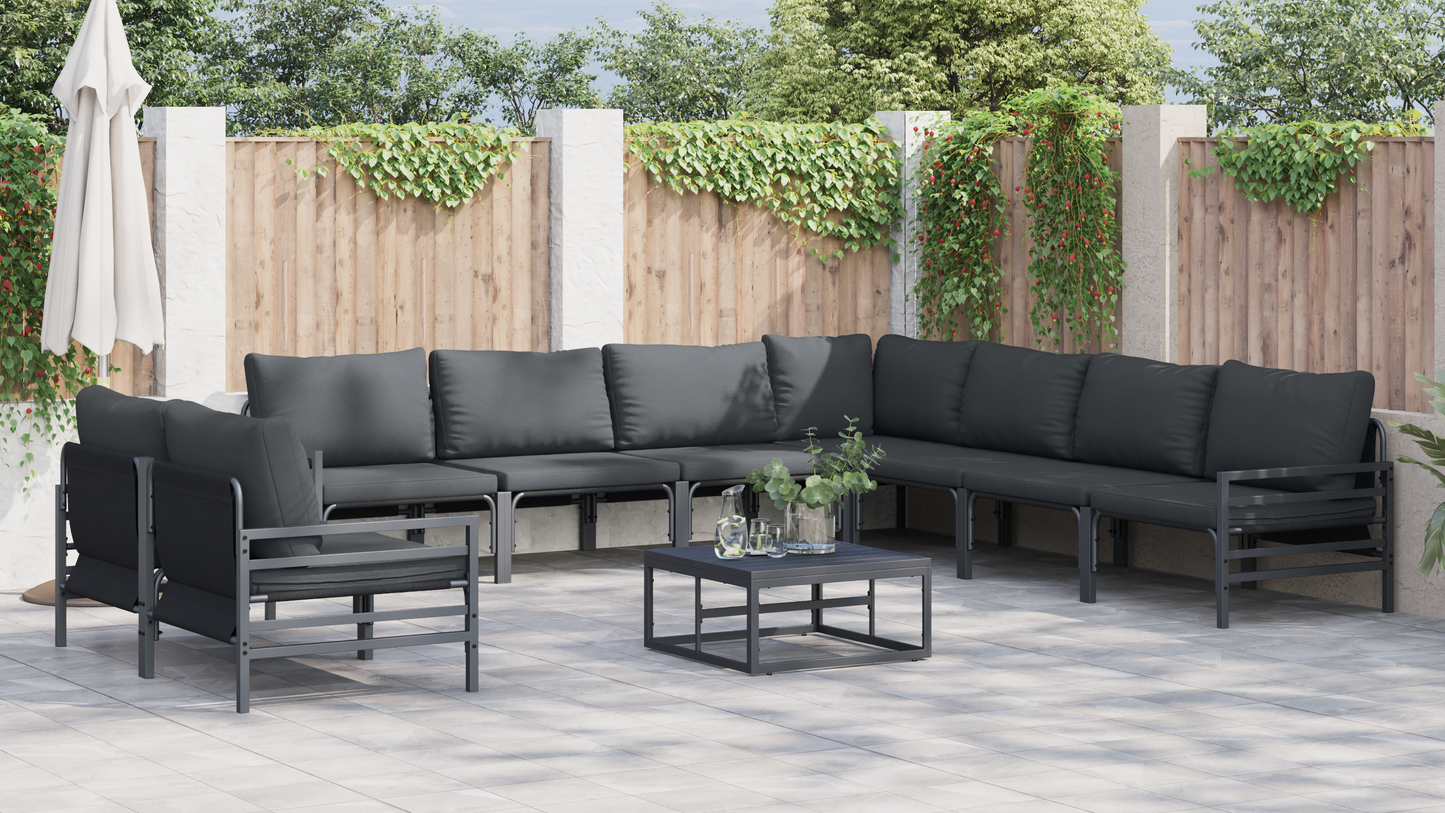 Hagesofa Set med pute 9 pcs Svart Stål