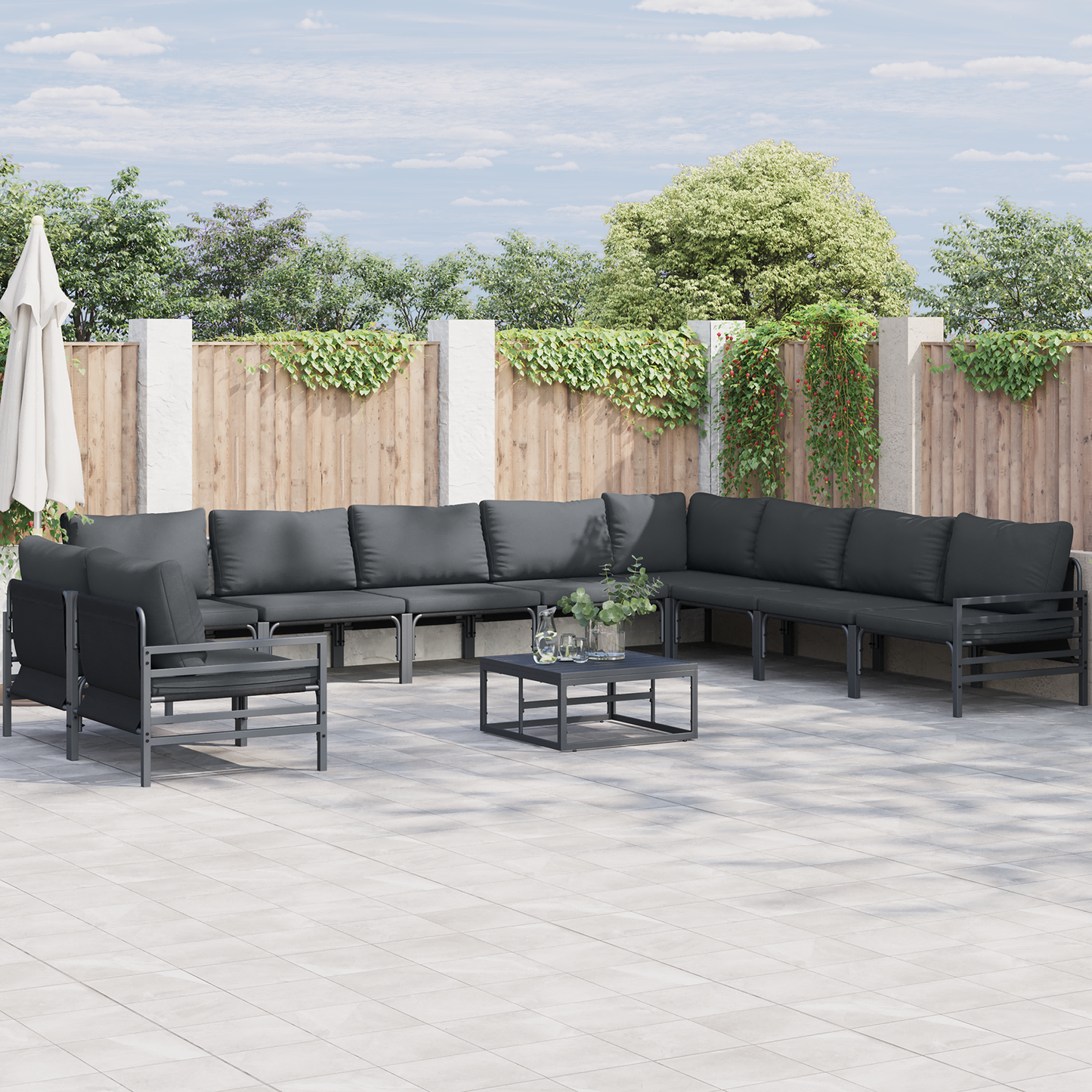 Hagesofa Set med pute 11 pcs Svart Stål