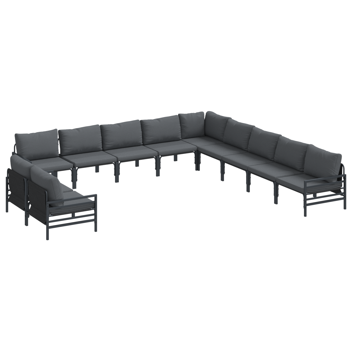 Hagesofa Set med pute 11 pcs Svart Stål