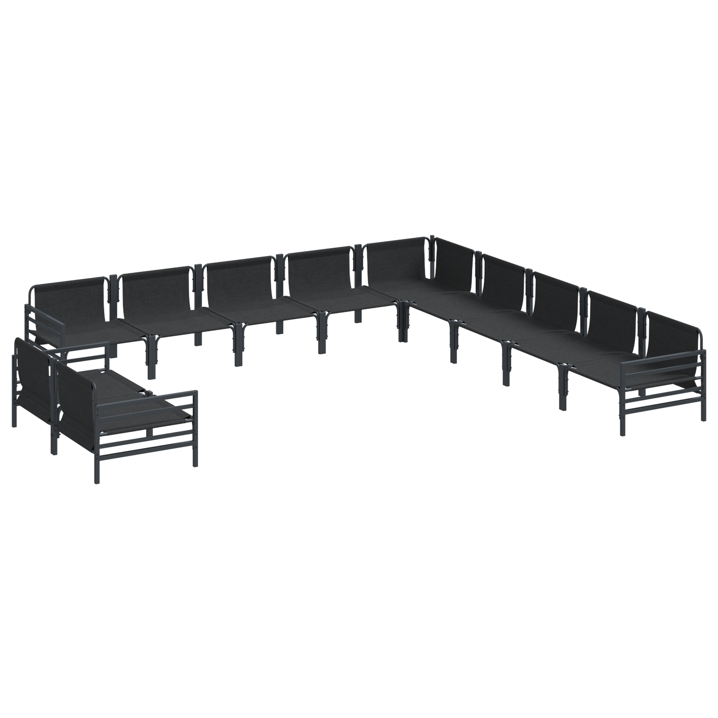 Hagesofa Set med pute 11 pcs Svart Stål
