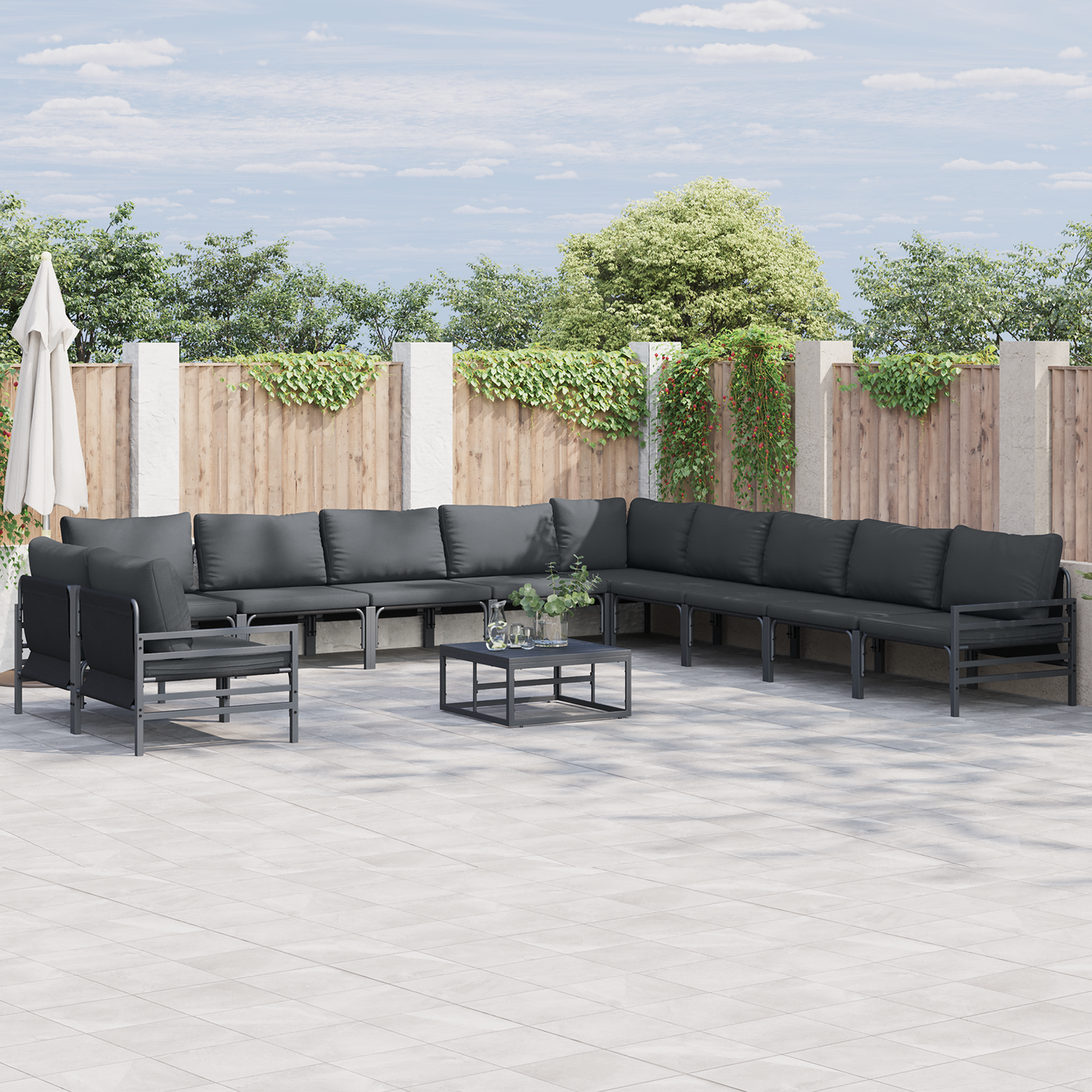 Hagesofa Set med pute 11 pcs Svart Stål