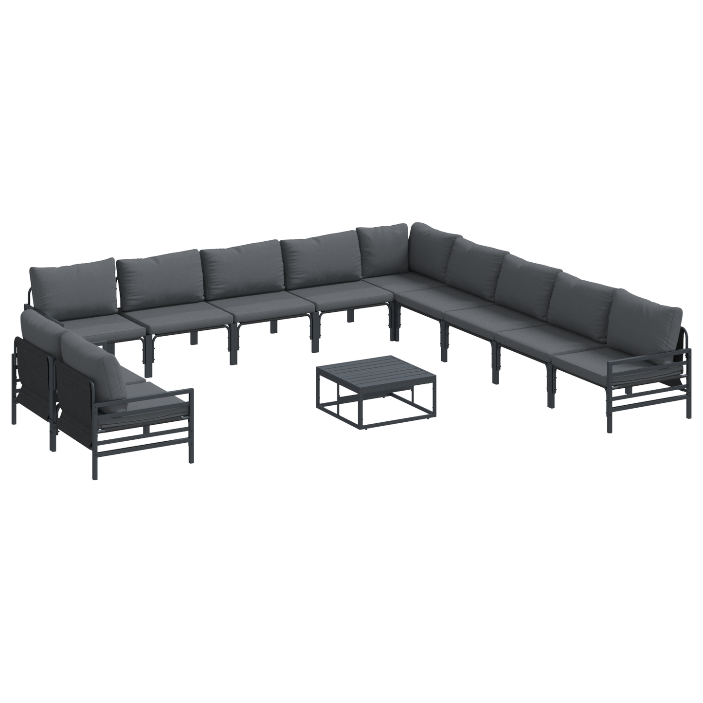 Hagesofa Set med pute 12 pcs Svart Stål
