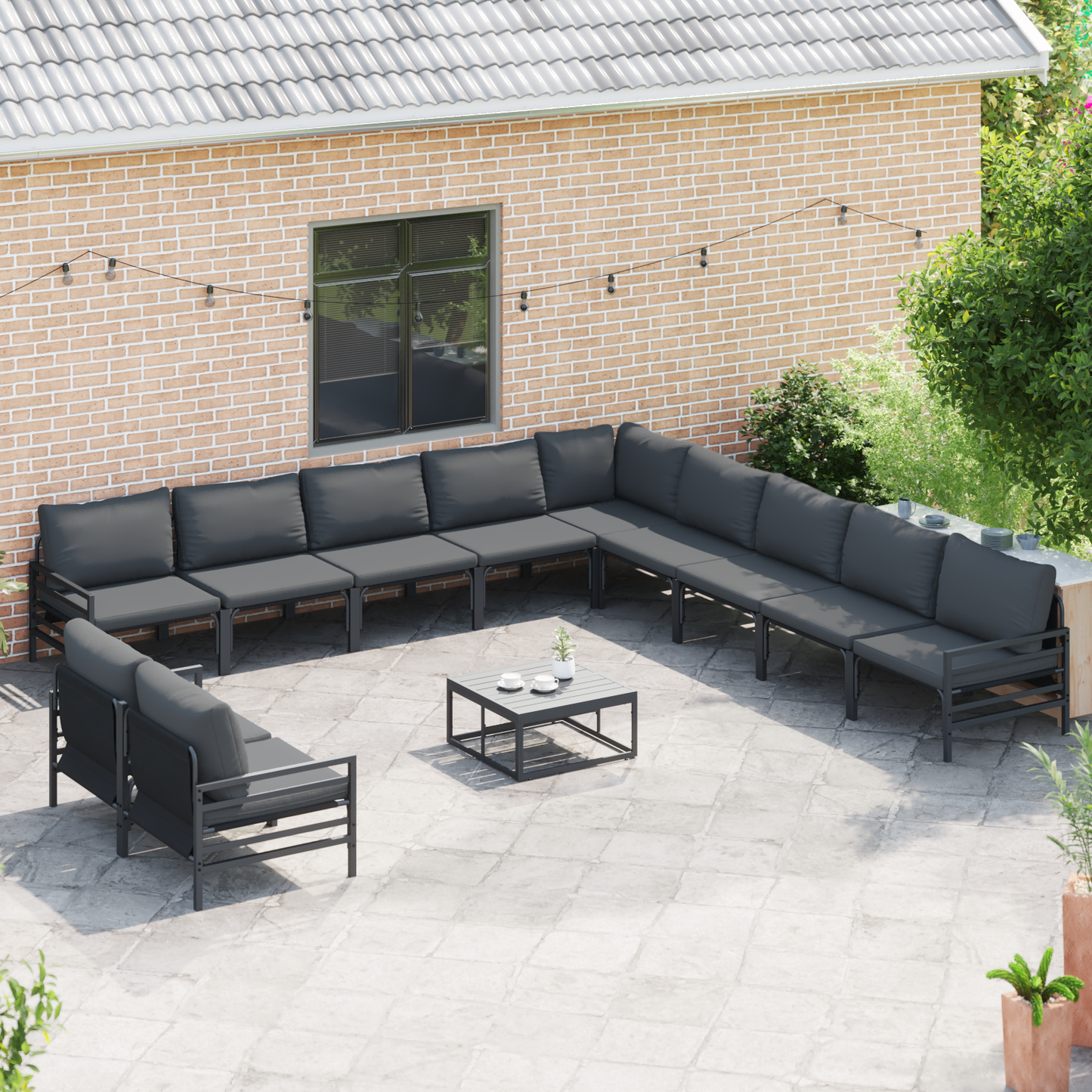 Hagesofa Set med pute 12 pcs Svart Stål