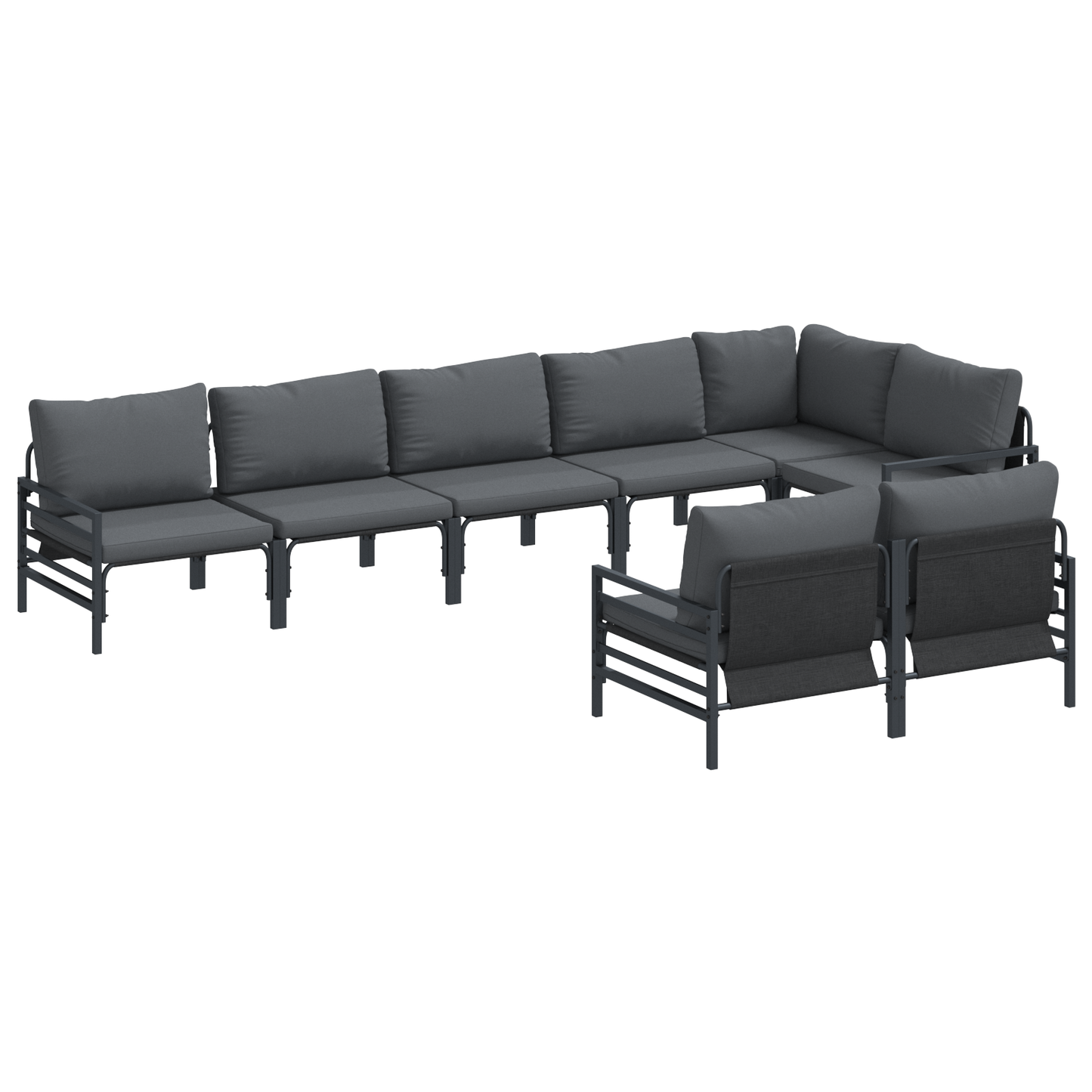 Hagesofa Set med pute 8 pcs Svart Stål