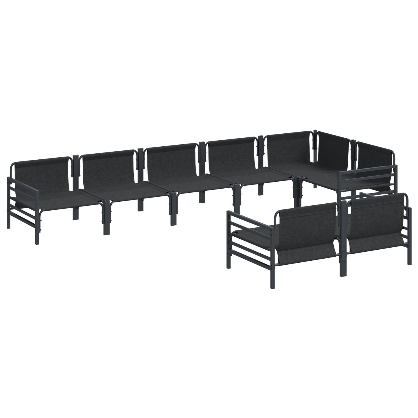 Hagesofa Set med pute 8 pcs Svart Stål
