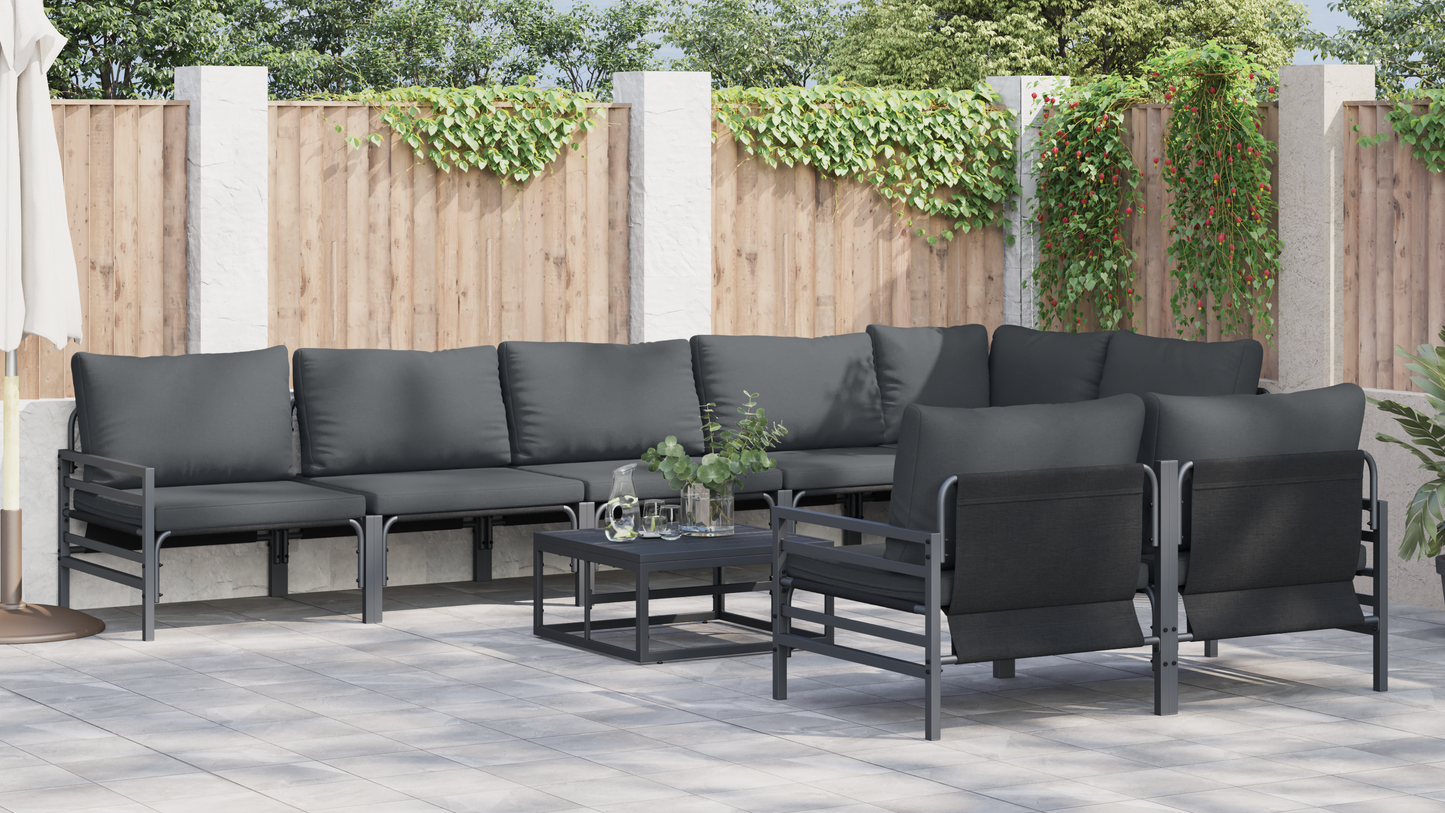 Hagesofa Set med pute 8 pcs Svart Stål
