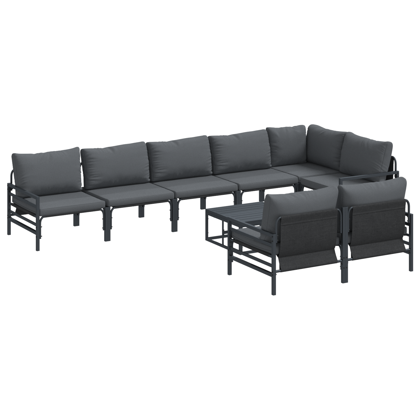Hagesofa Set med pute 9 pcs Svart Stål