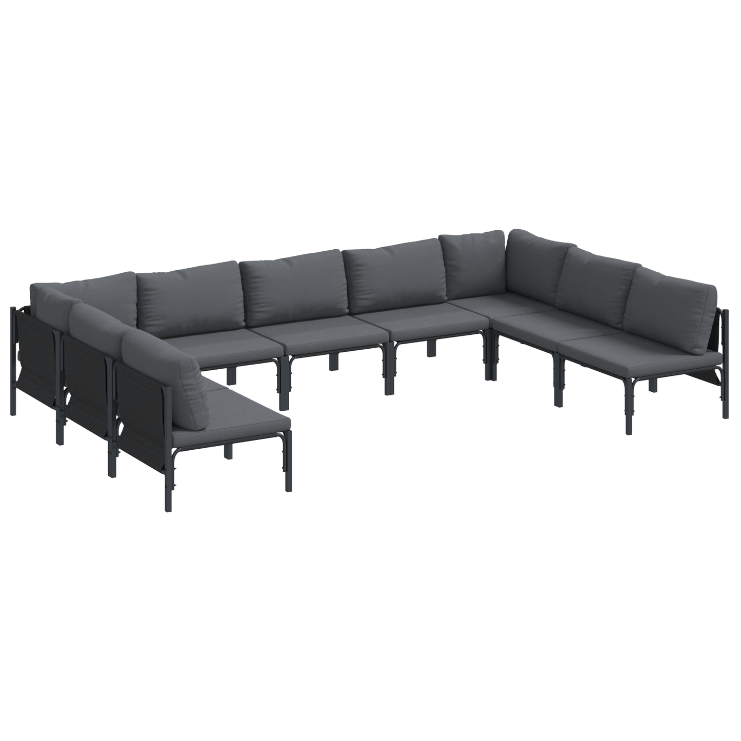 Hagesofa Set med pute 9 pcs Svart Stål