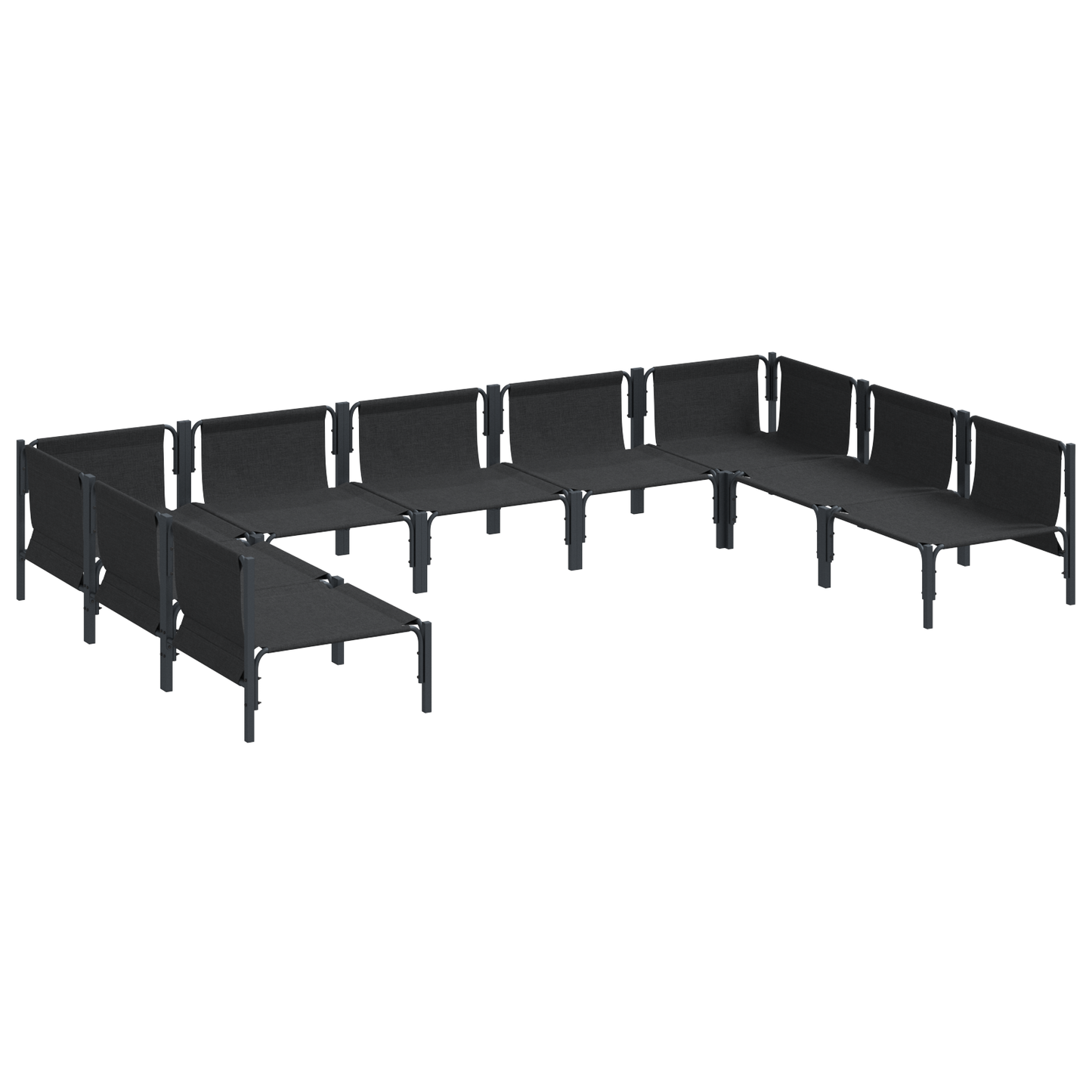 Hagesofa Set med pute 9 pcs Svart Stål