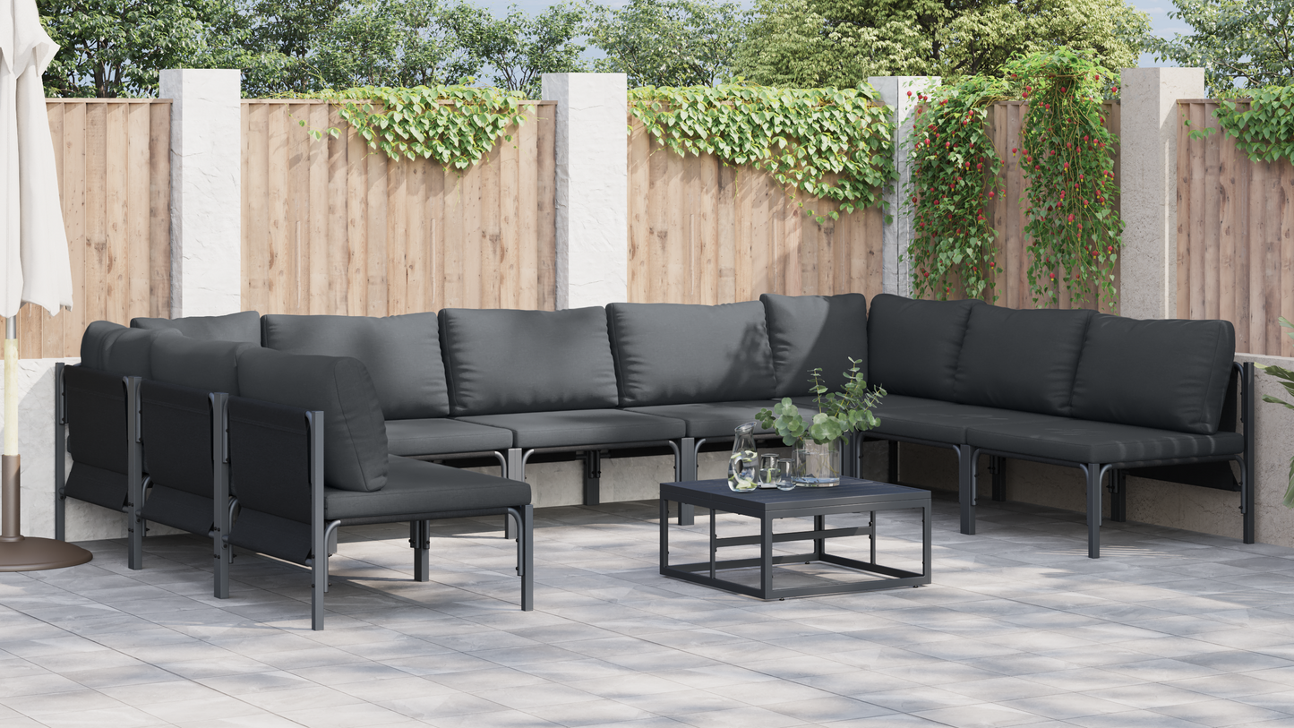 Hagesofa Set med pute 9 pcs Svart Stål