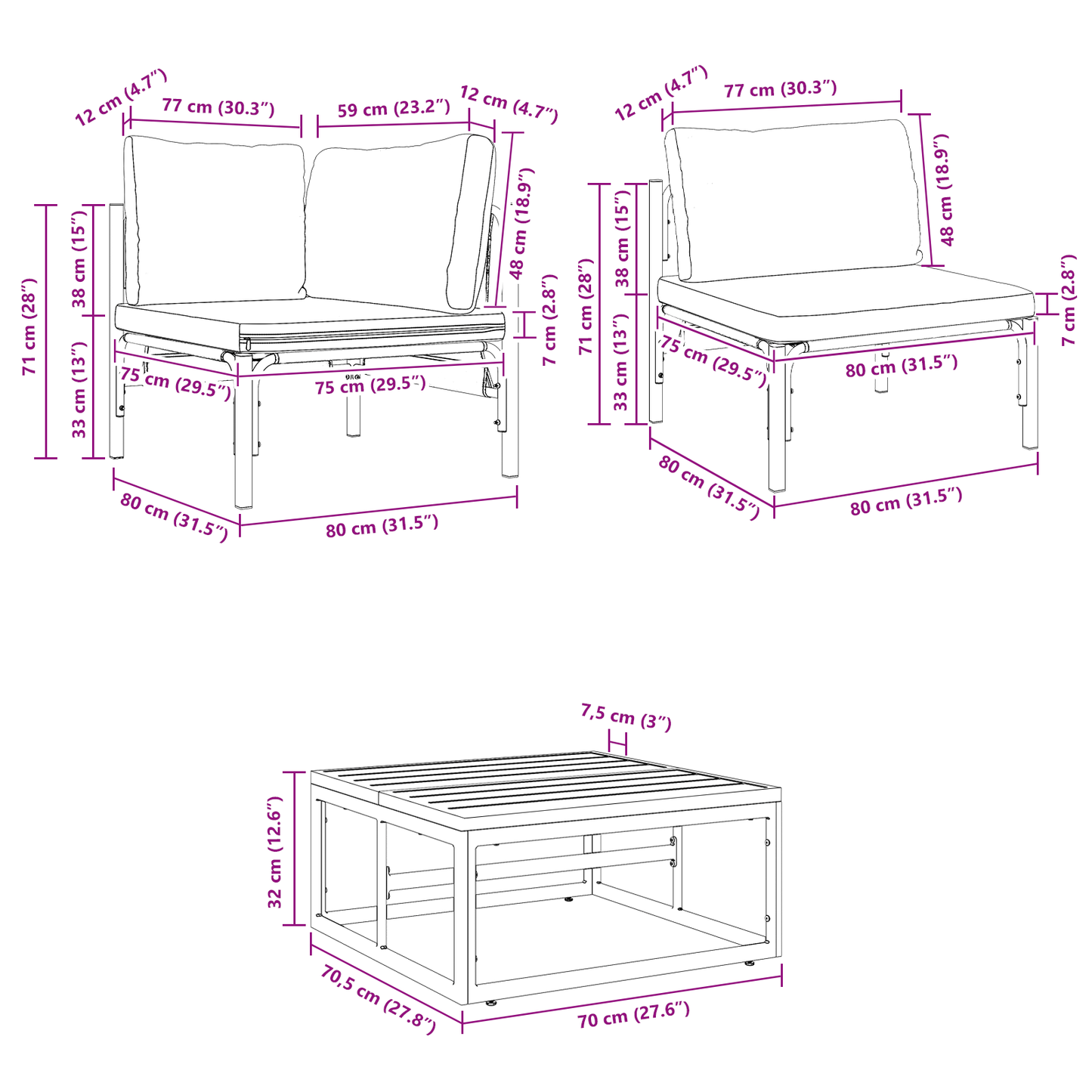Hagesofa Set med pute 10 pcs Svart Stål