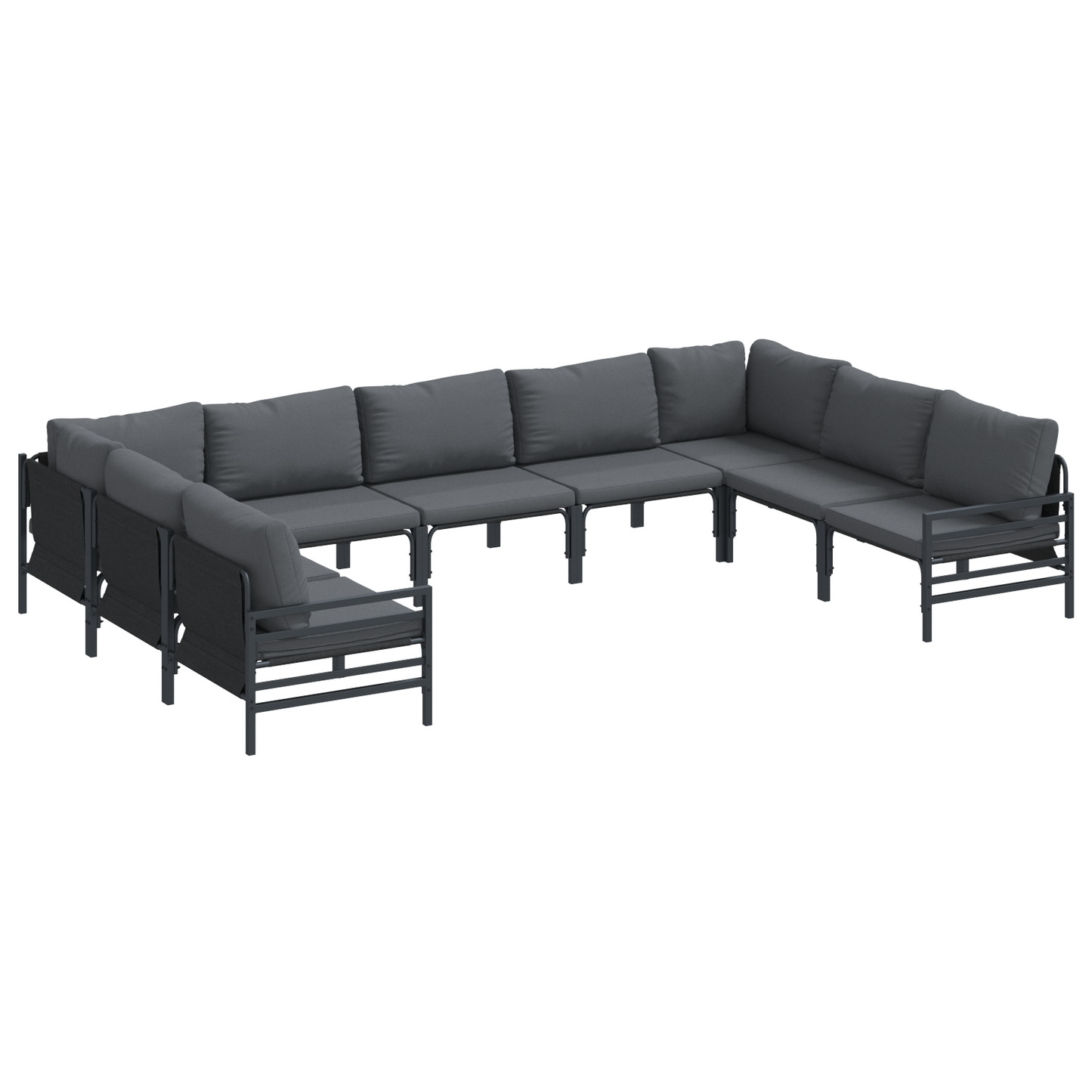 Hagesofa Set med pute 9 pcs Svart Stål