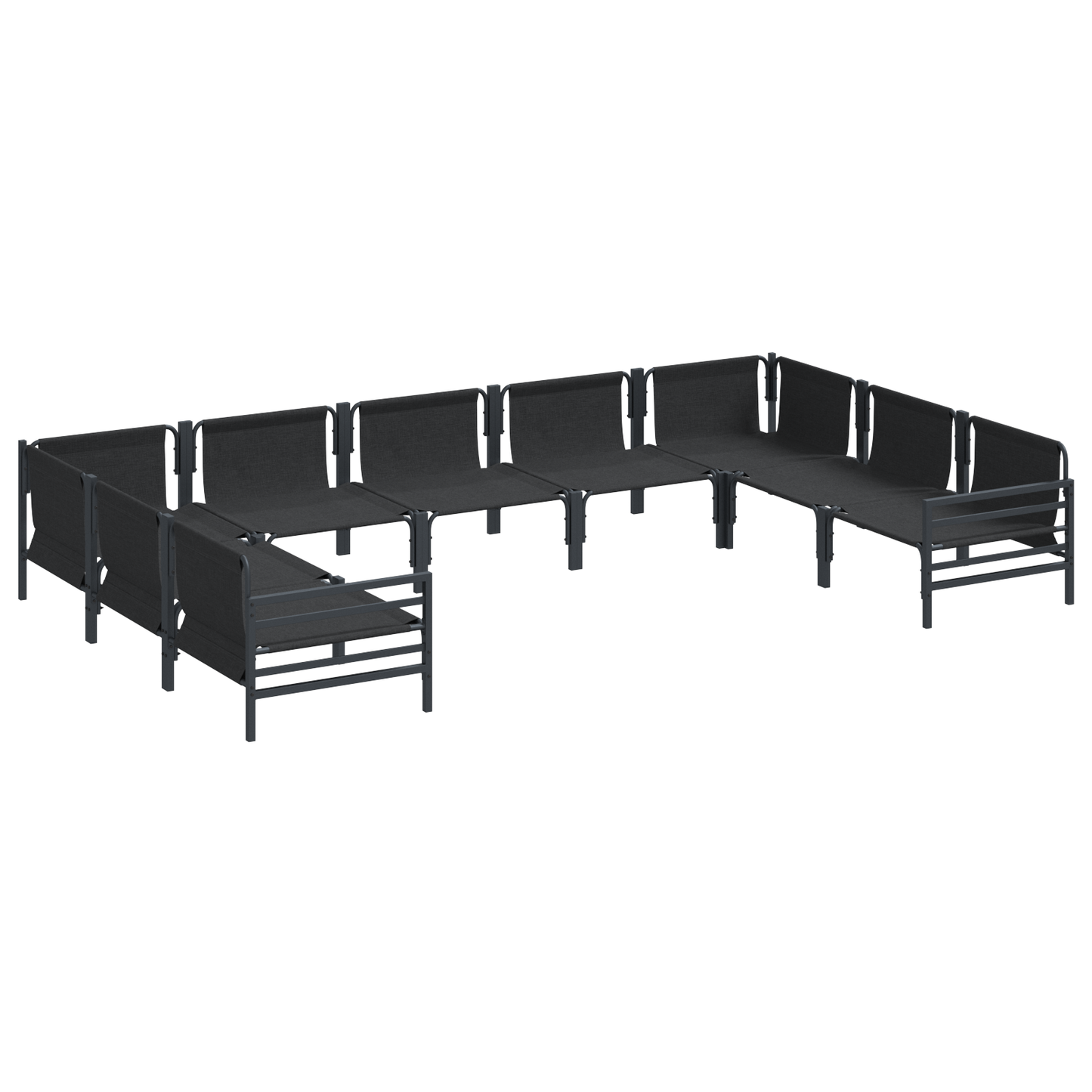 Hagesofa Set med pute 9 pcs Svart Stål