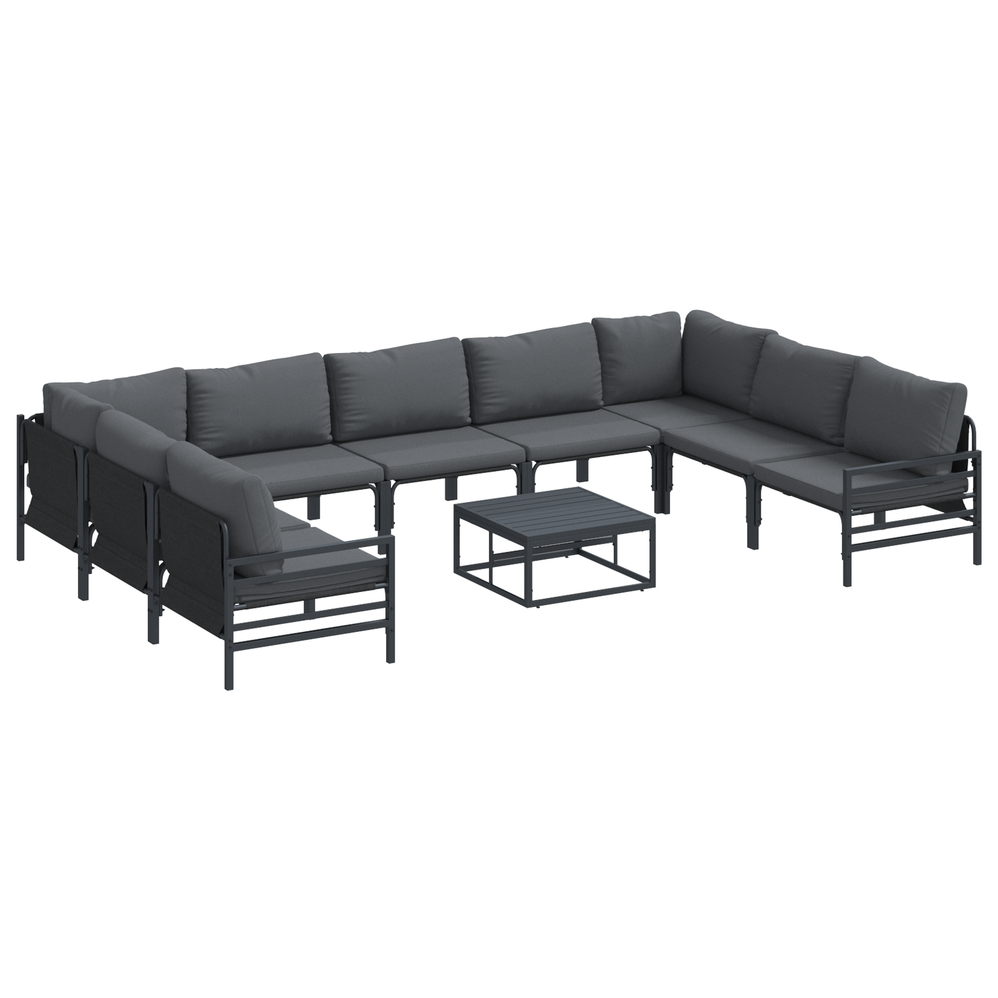 Hagesofa Set med pute 10 pcs Svart Stål