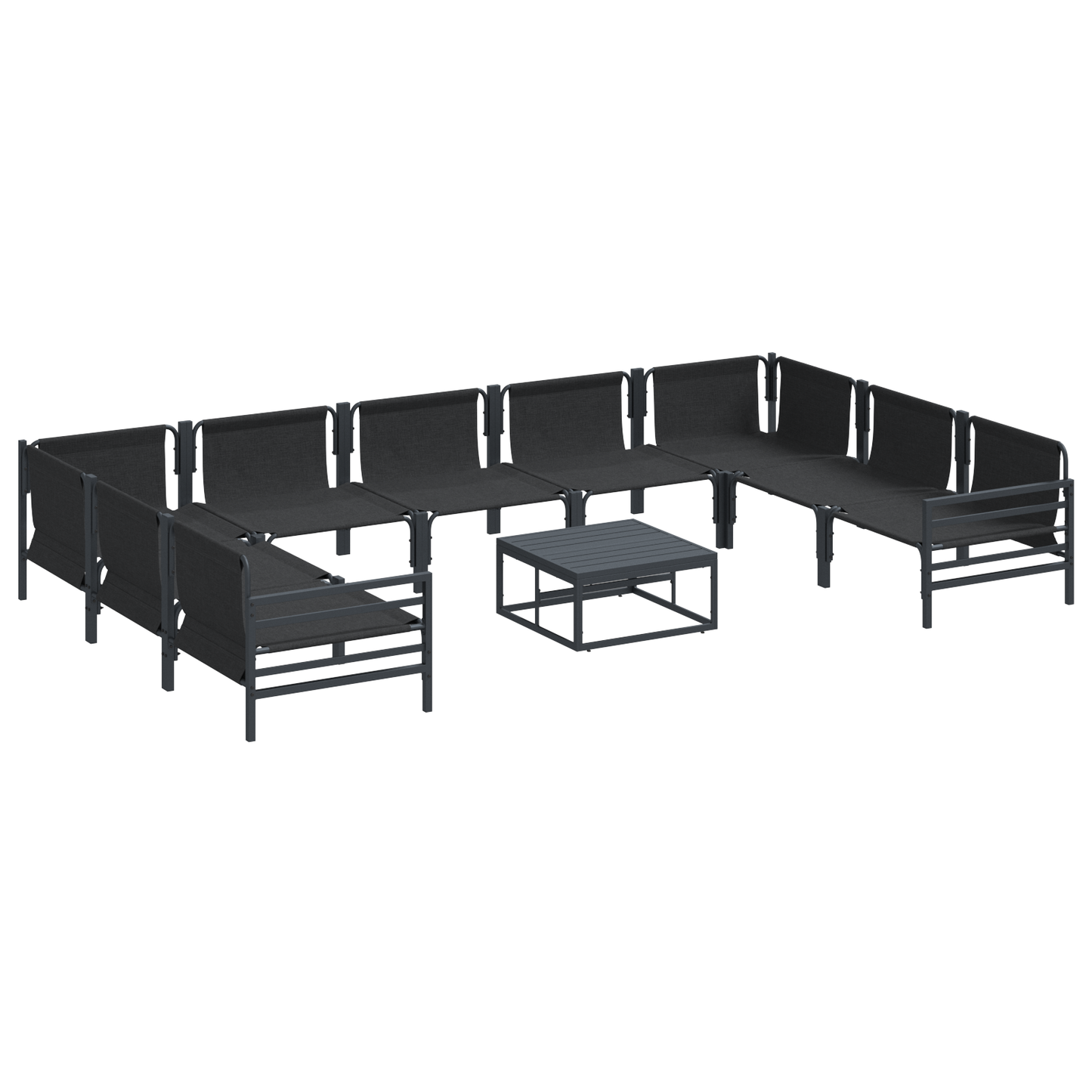 Hagesofa Set med pute 10 pcs Svart Stål