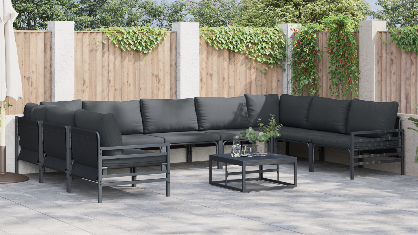 Hagesofa Set med pute 10 pcs Svart Stål