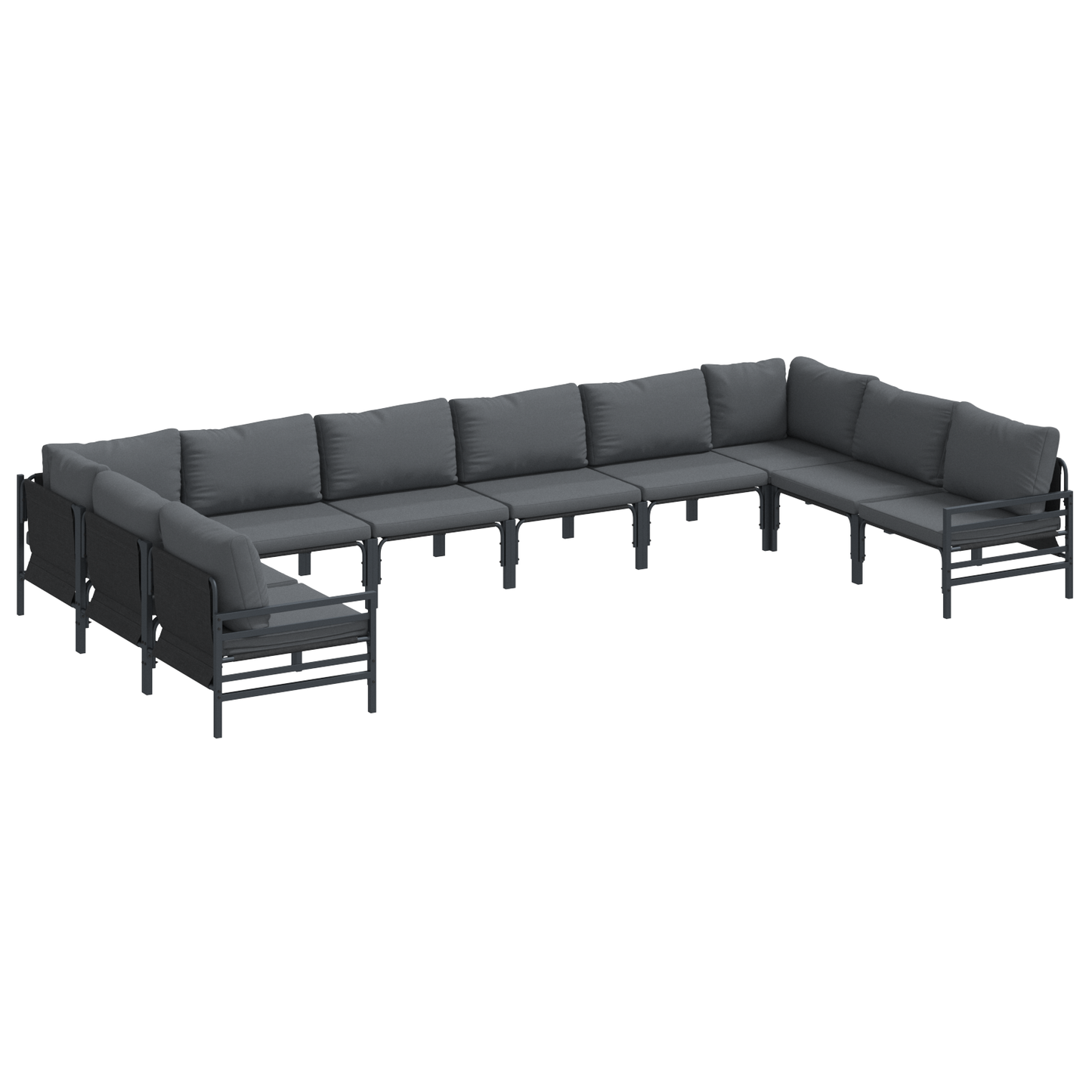 Hagesofa Set med pute 10 pcs Svart Stål