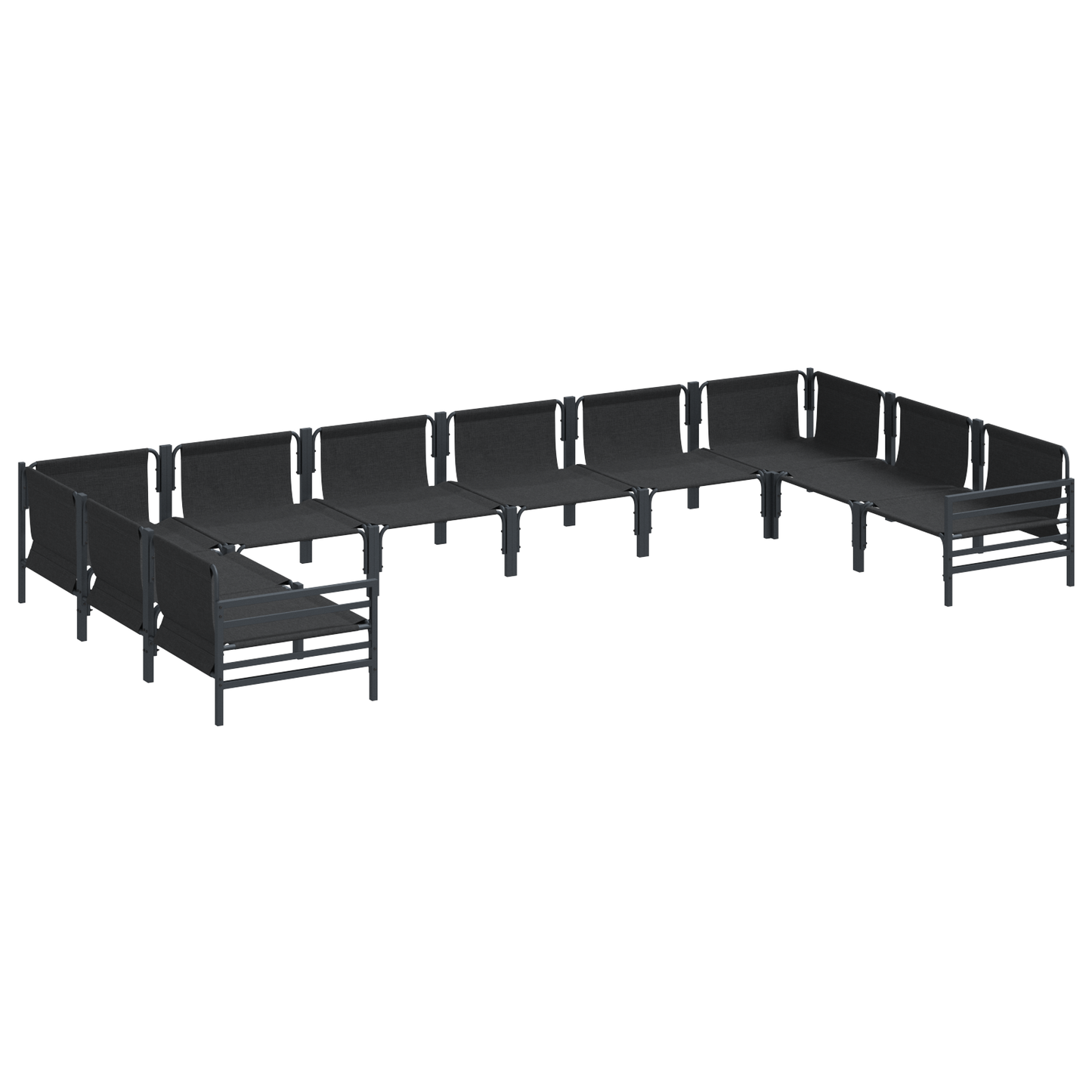 Hagesofa Set med pute 10 pcs Svart Stål