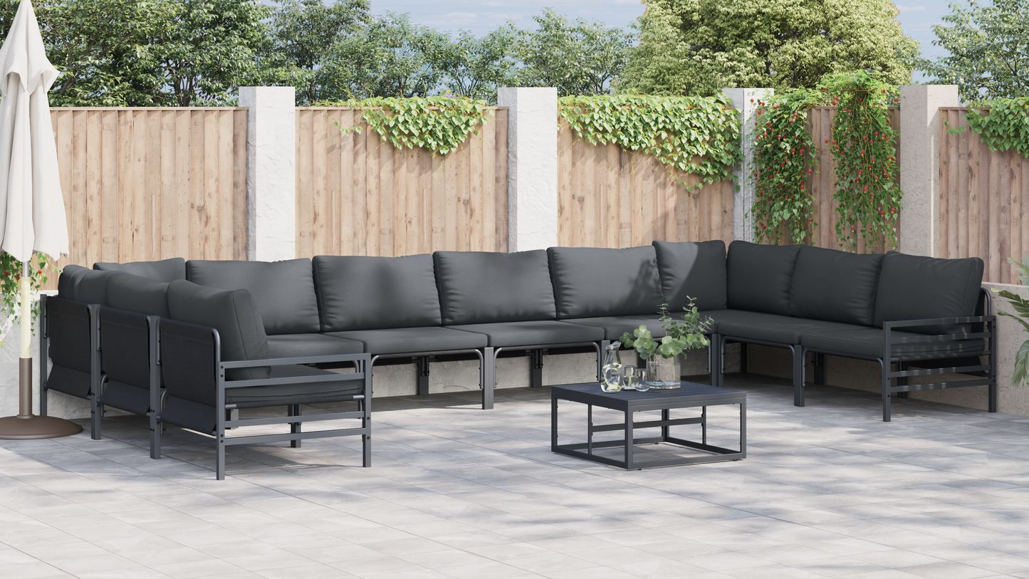 Hagesofa Set med pute 10 pcs Svart Stål