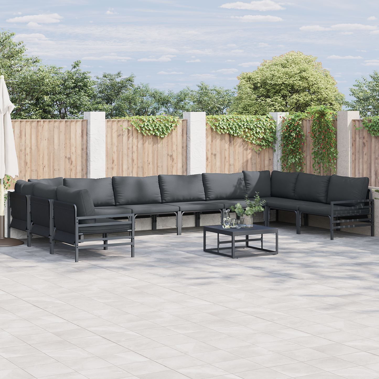 Hagesofa Set med pute 10 pcs Svart Stål