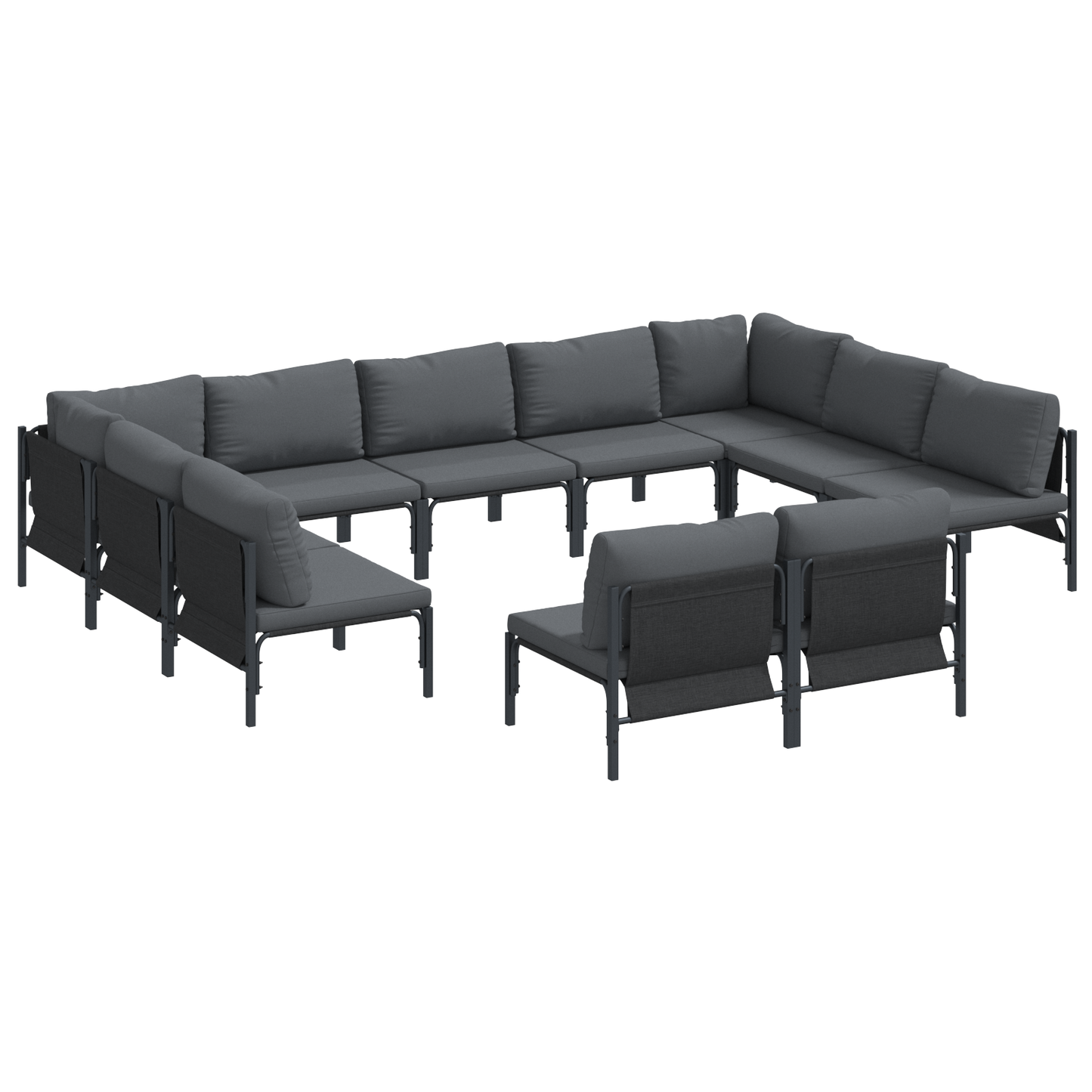 Hagesofa Set med pute 11 pcs Svart Stål
