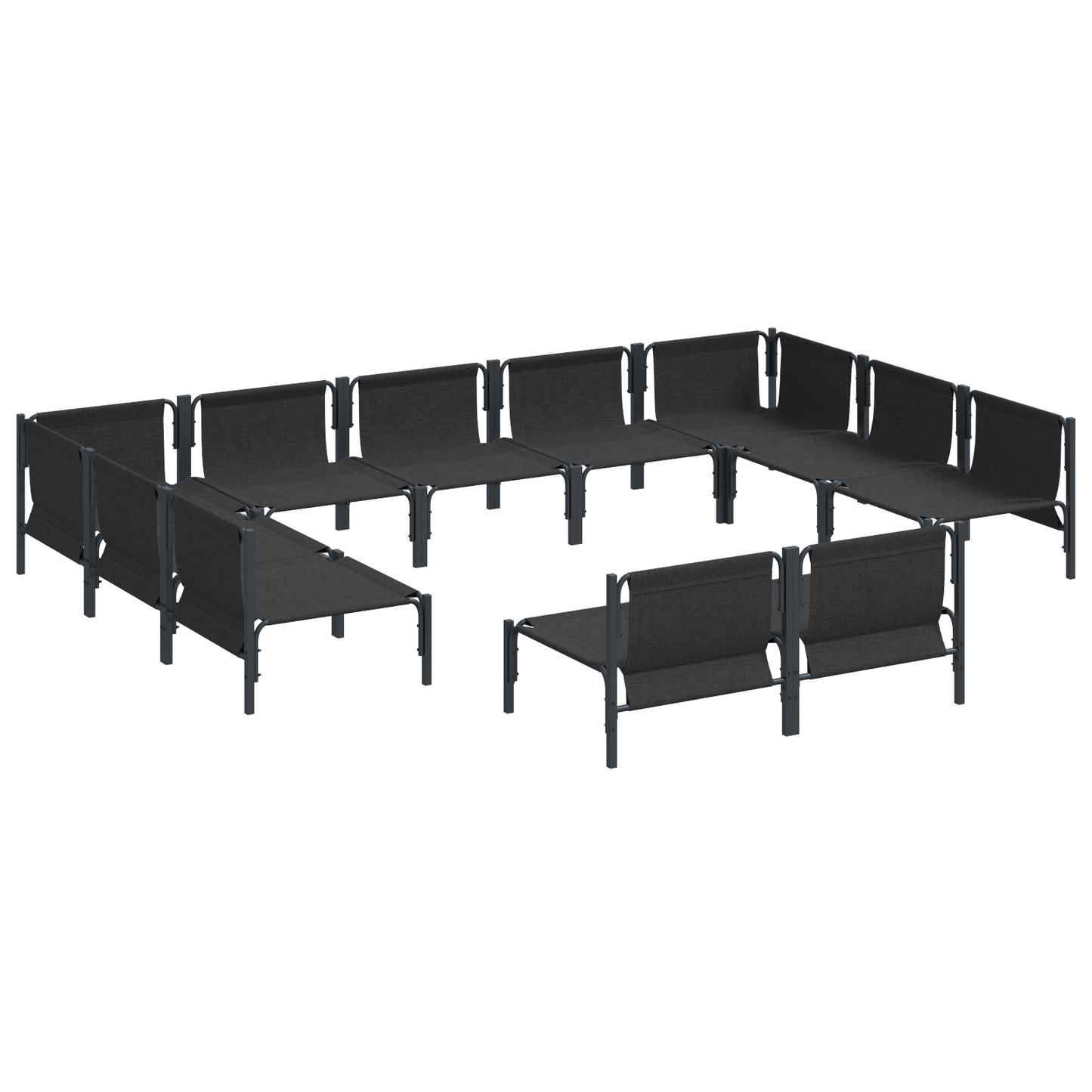 Hagesofa Set med pute 11 pcs Svart Stål