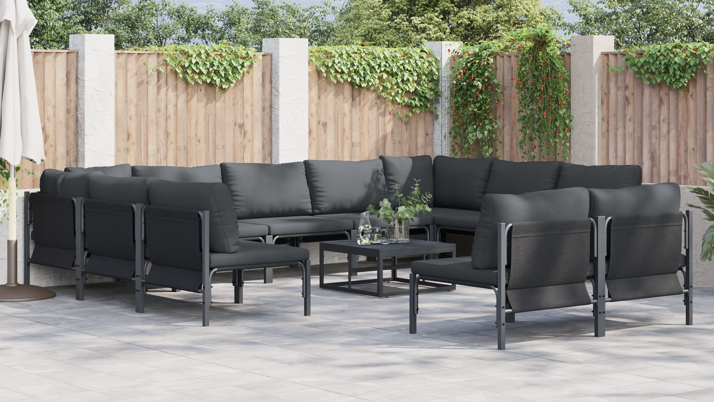 Hagesofa Set med pute 11 pcs Svart Stål