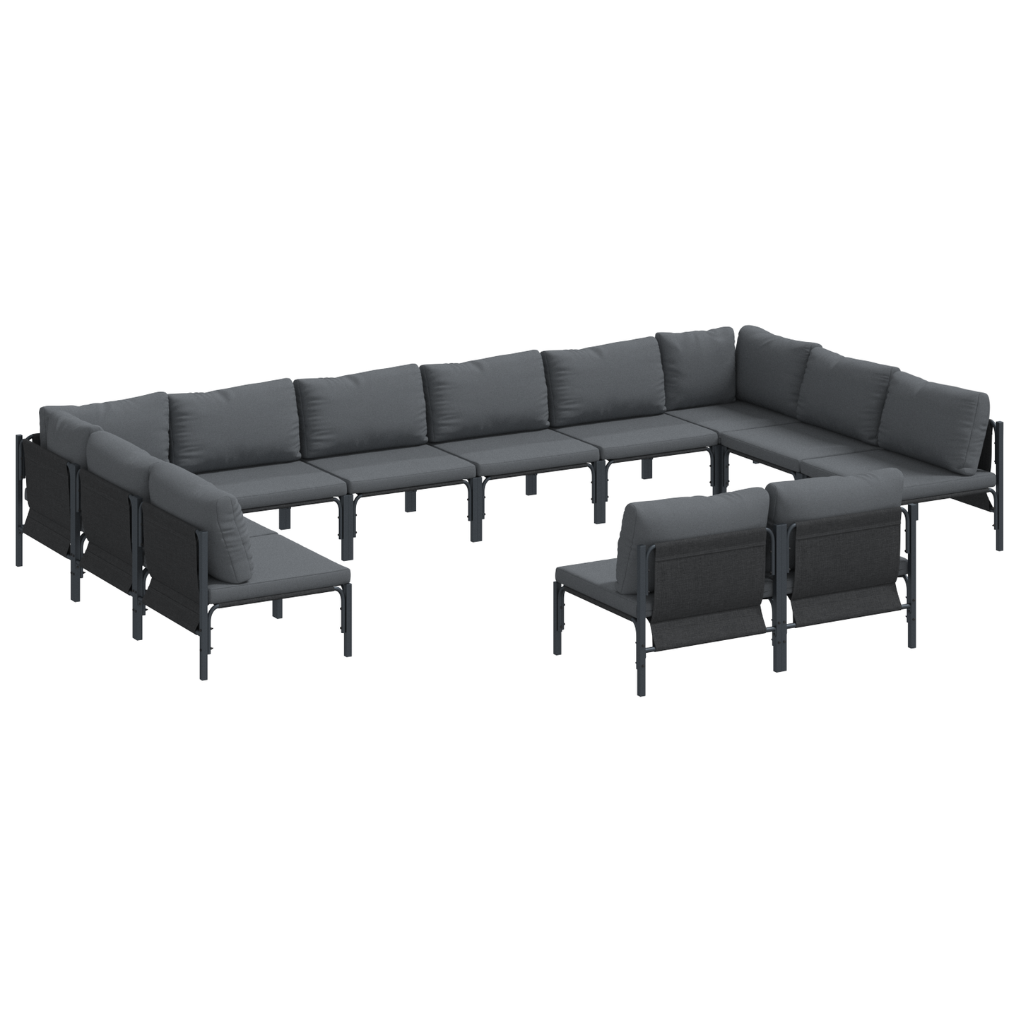 Hagesofa Set med pute 12 pcs Svart Stål